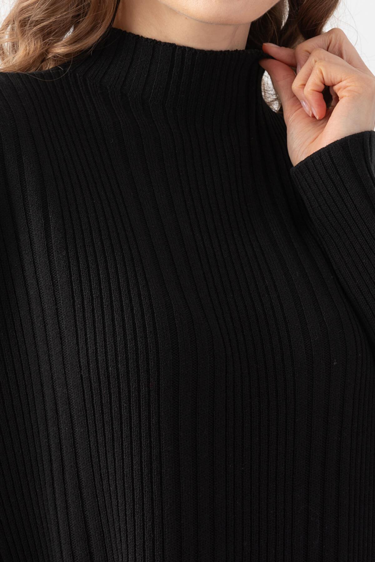 Irmak Kerekli Kadın Fitilli Oversize Elbise, Kadın Elbise,Triko Elbise, Oversize Triko Elbise, Uzun Elbise, Siyah