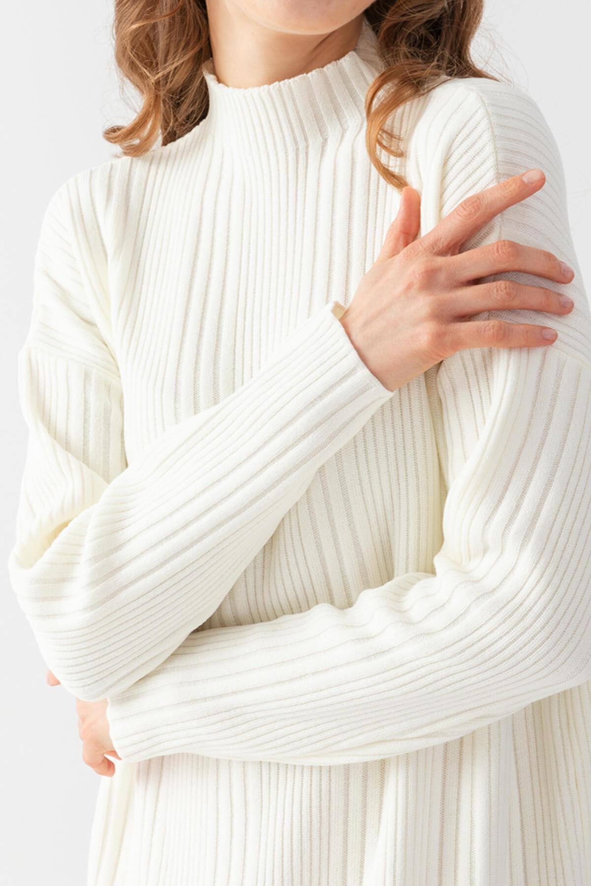 Irmak Kerekli Kadın Fitilli Oversize Elbise, Kadın Elbise,Triko Elbise, Oversize Elbise, Uzun Elbise, Ekru