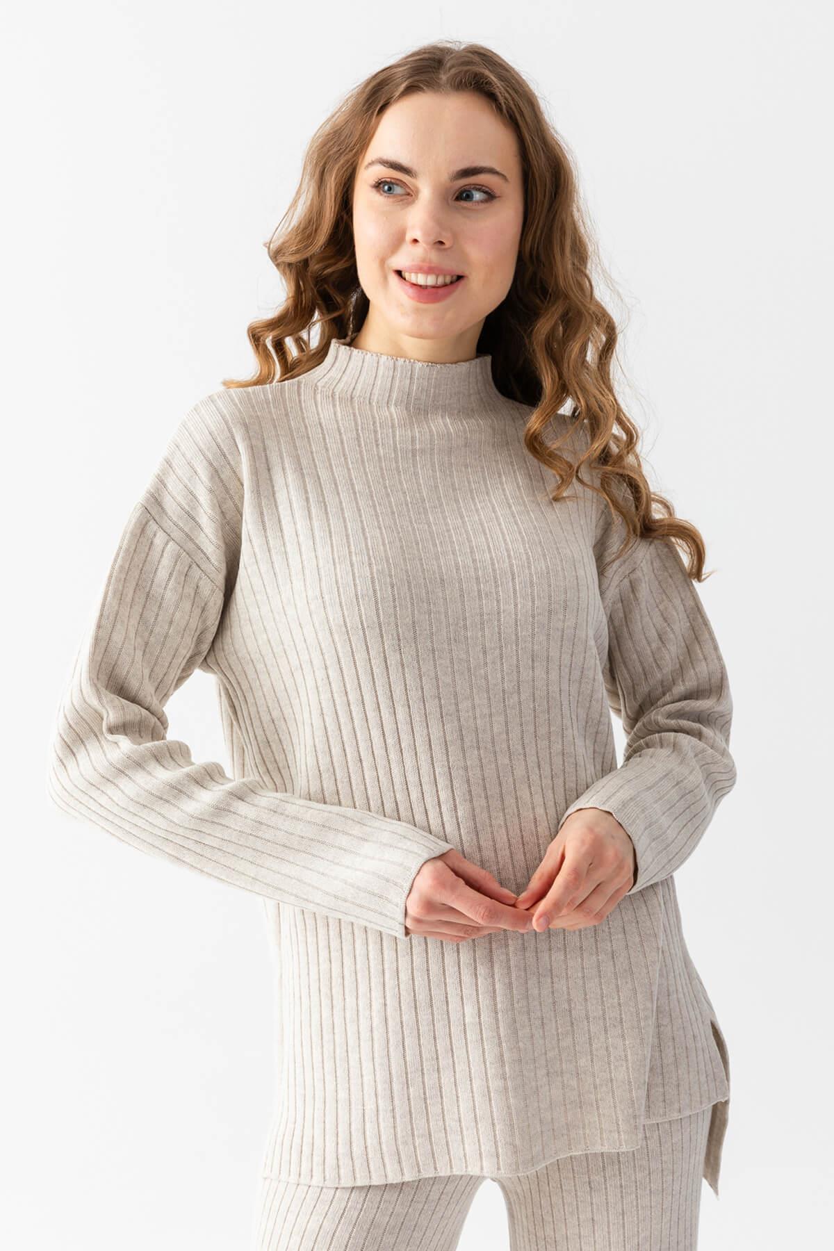 Irmak Kerekli Kadın Oversize Fitilli Triko Alt Üst Eşofman Takımı, Kadın Eşofman Takımı, Alt Üst Takım, Taş