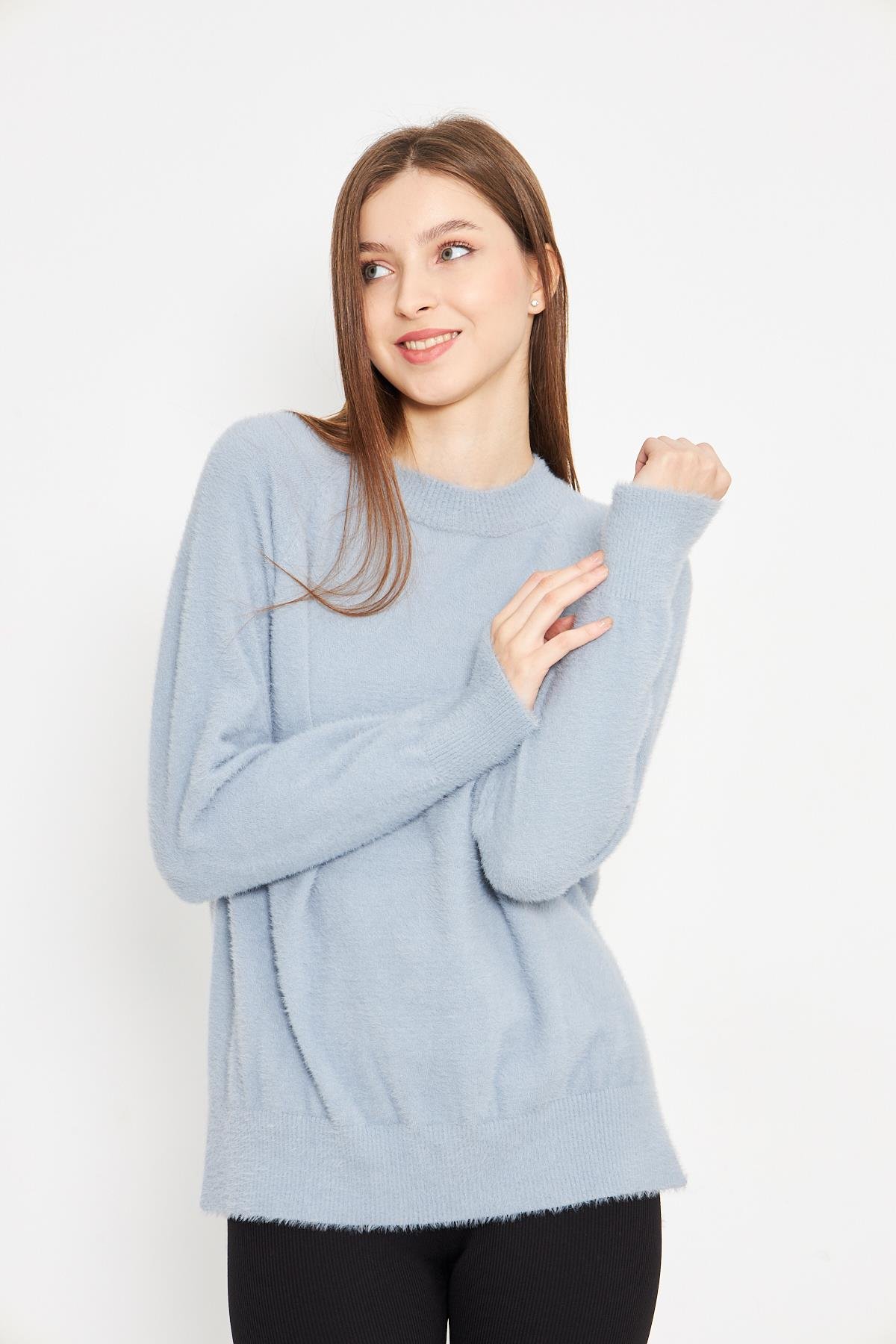 Kadın Bisiklet Yaka Yumoş Oversize Triko Kazak 241205