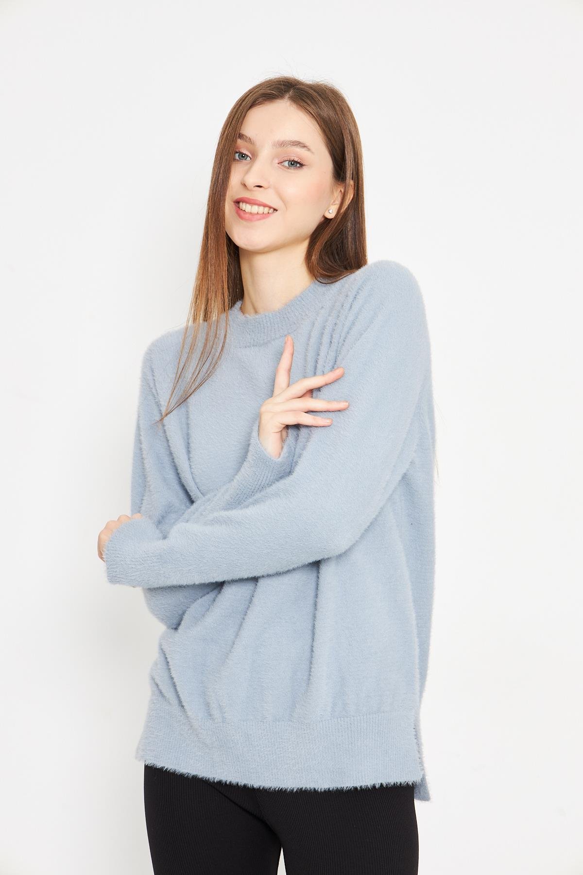 Kadın Bisiklet Yaka Yumoş Oversize Triko Kazak 241205