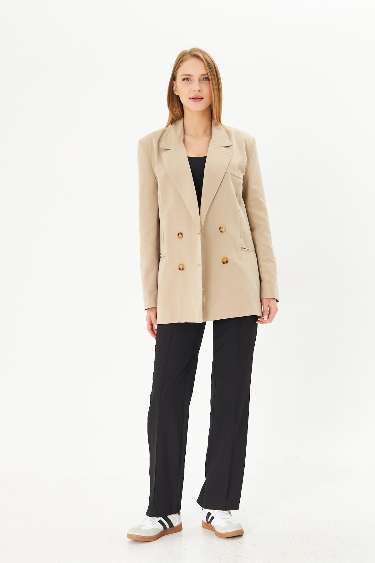 Kadın Düğmeli Oversize Blazer Ceket  2025-T0103