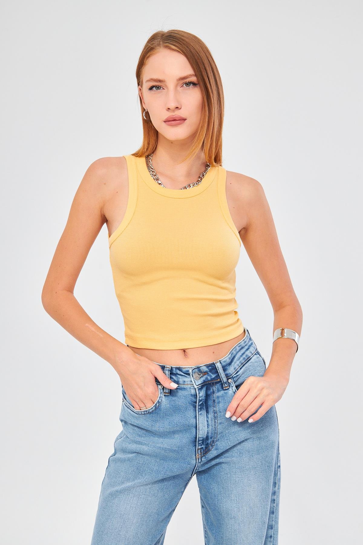 Kadın Fitilli Basic Crop Atlet 4003