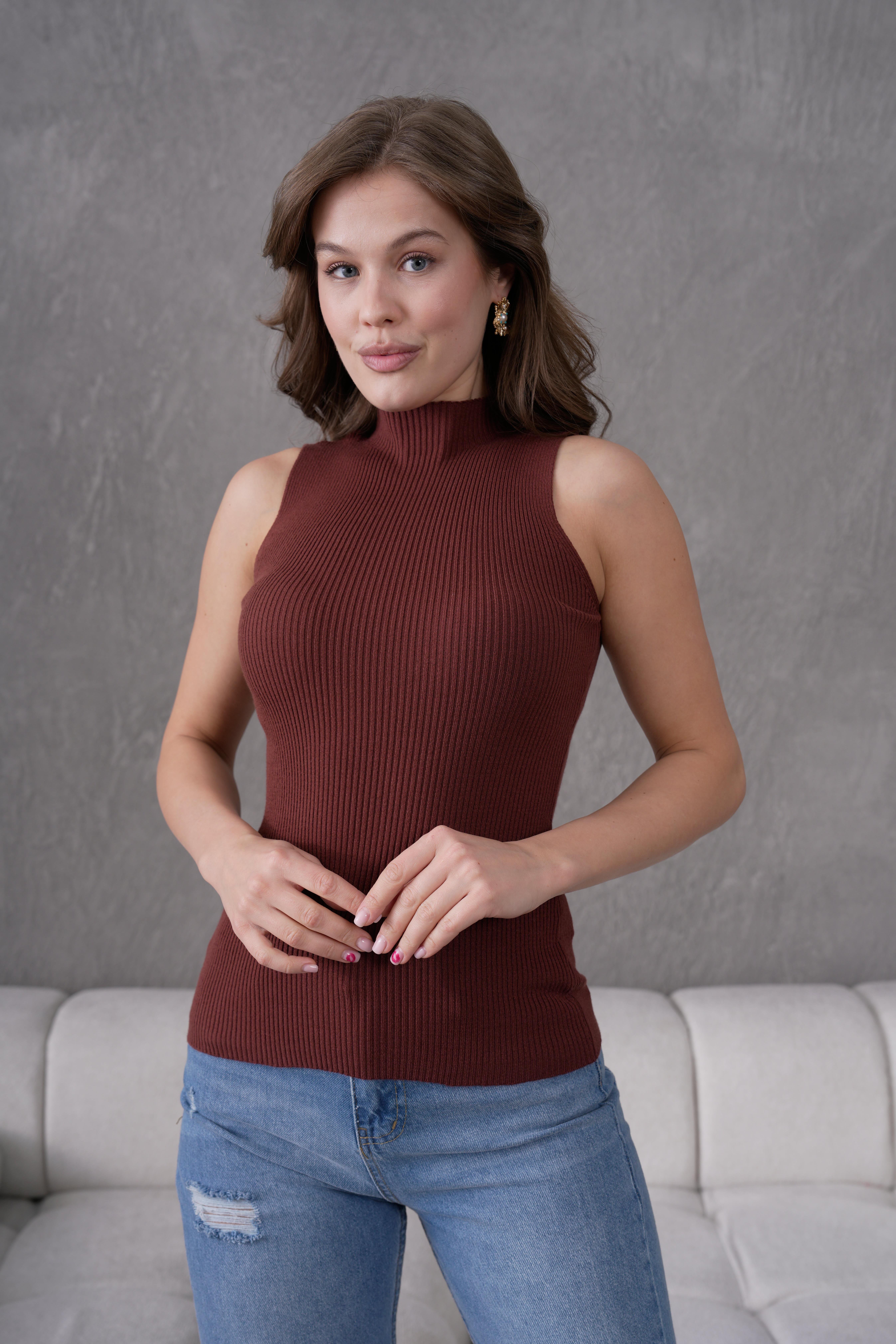 Kadın Fitilli Kolsuz Triko Badi Likralı Body 253101