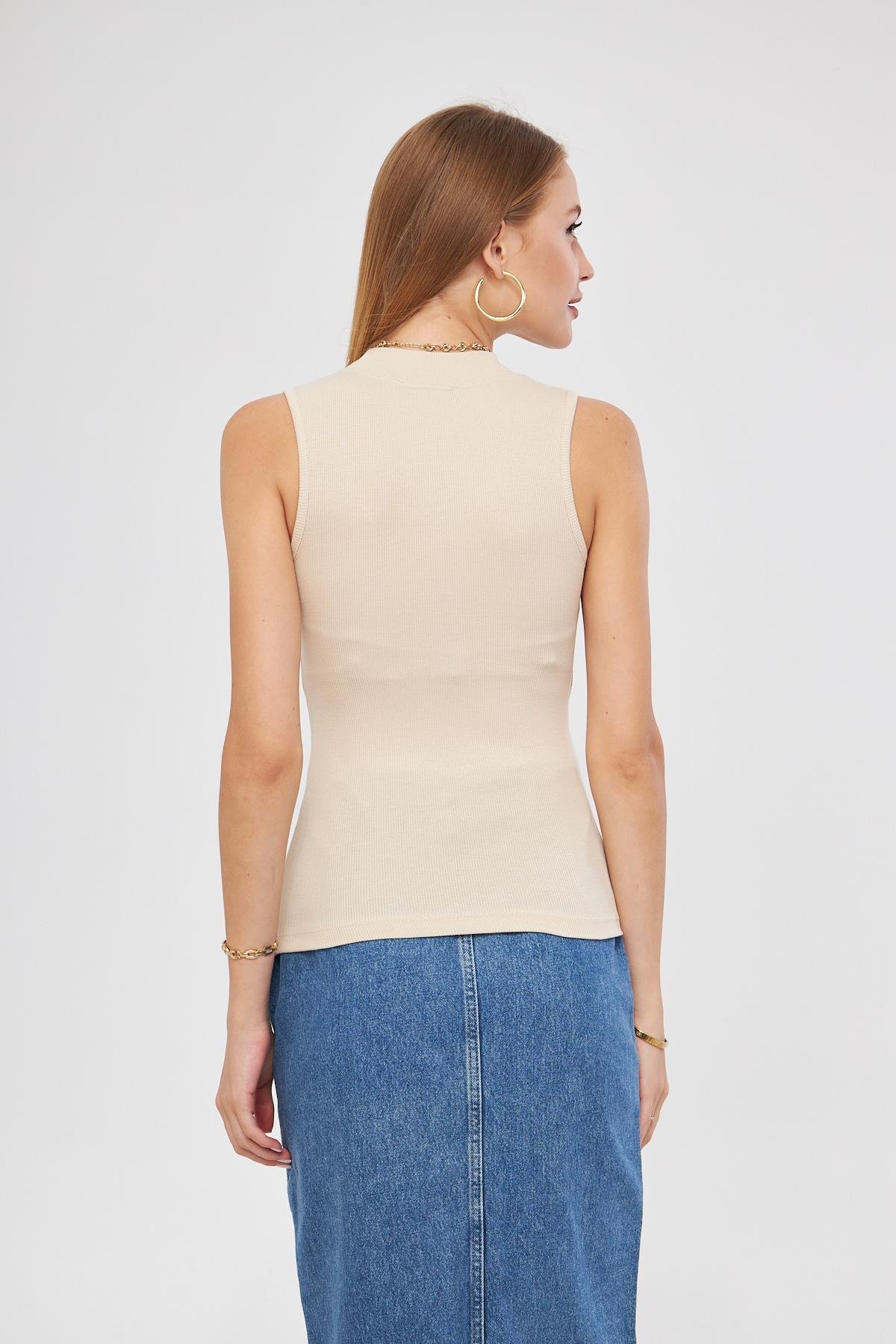 Kadın Sıfır Kol Fitilli Badi Coton Body 6027