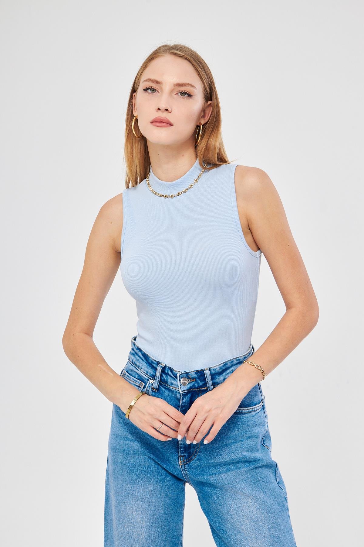 Kadın Sıfır Kol Fitilli Badi Coton Body 6027