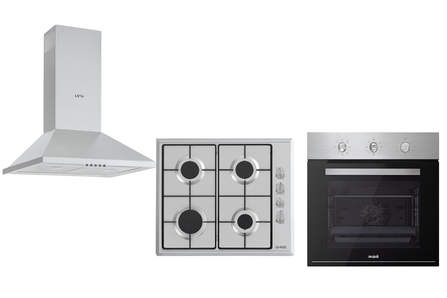 LUND Trio Ankastre Set – Paslanmaz Davlumbaz / L638B01 Ocak / F502B01 Fırın