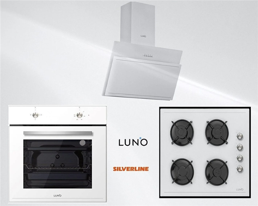 Luno Silverline Luno Beyaz Cam Ankastre Set Turbo Fırın (BO6501W04/5335W/3462W)