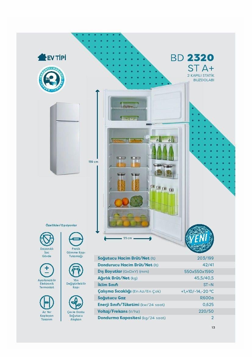Şenocak BD 2320 ST Çift Kapılı Buzdolabı 203 LT