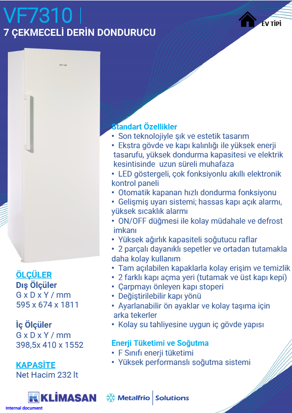 Şenocak Ev Tipi Dikey Derin Dondurucu 7 Çekmece VF7310