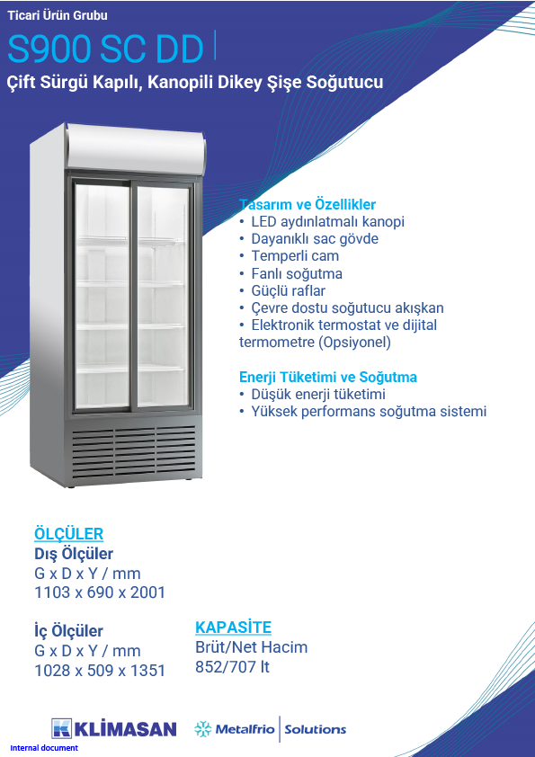 Şenocak S900 SC DD Ticari Tip Dikey Çift Sürgü Kapılı Şişe Soğutucu