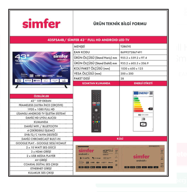 Simfer 43SFSA4B Full HD 43