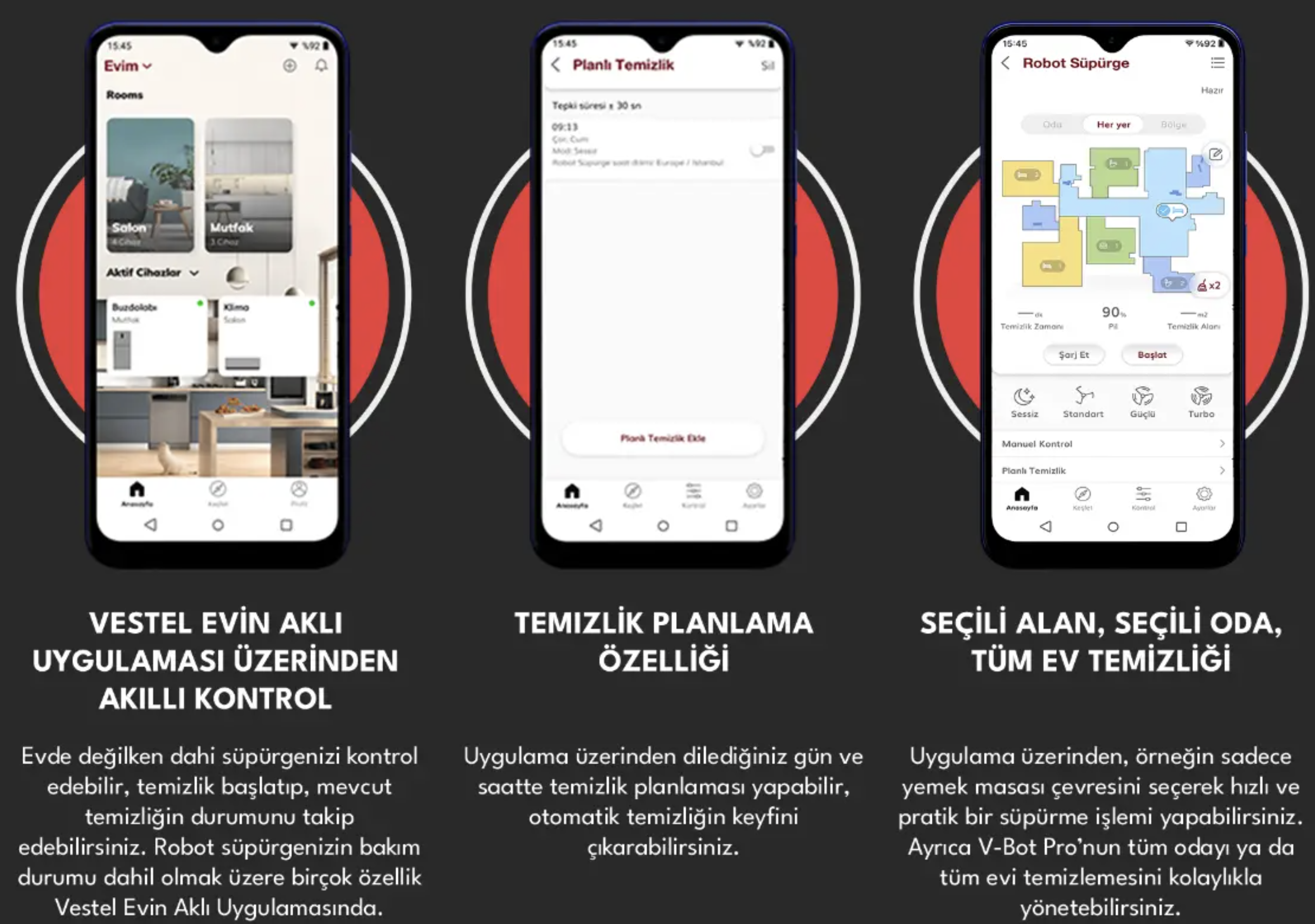 Vestel V-Bot Pro S Siyah Akıllı Robot Süpürge Paspas  Navigasyonlu