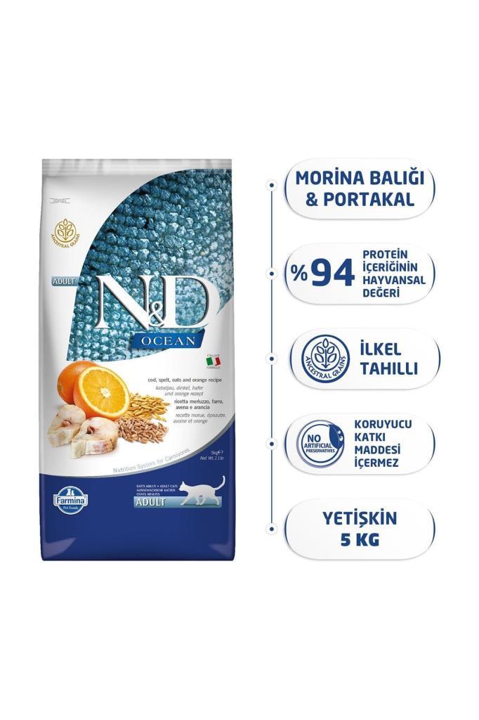 ND N&D Ocean Düşük Tahıllı Morina Balıklı ve Portakallı Yetişkin 5 kg
