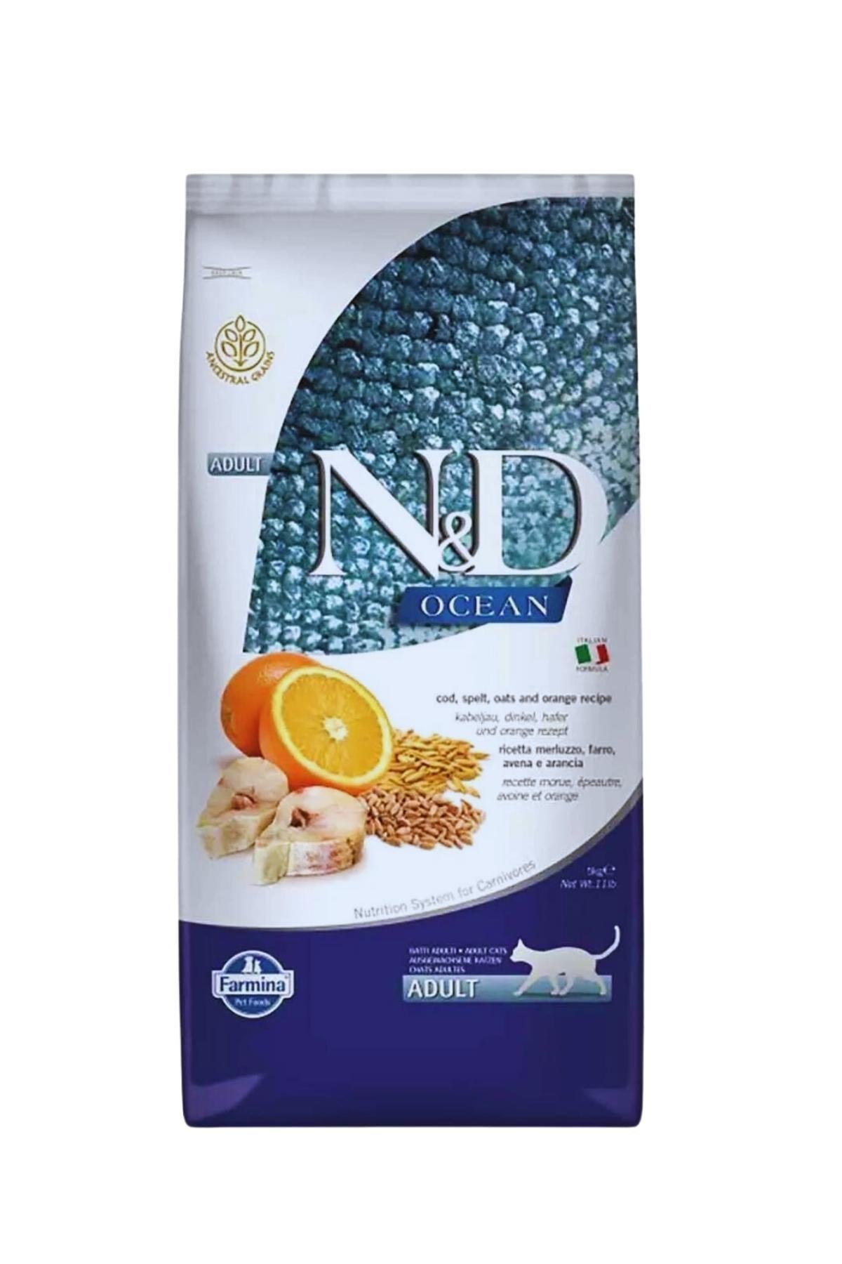 N&D Ocean Düşük Tahıllı Morina Balıklı ve Portakallı Yetişkin Kedi Maması 10 Kg