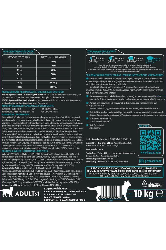 PERİTAS PERİTAS Signature Tavuklu Kısırlaştırılmış Kedi 10 kg