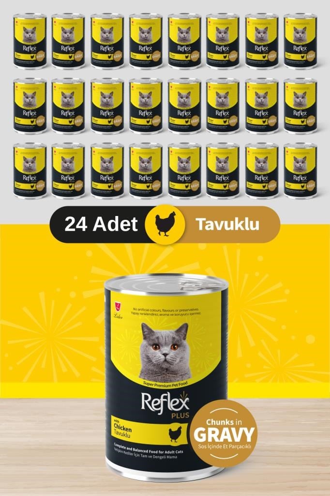 Reflex Plus Sos İçinde Et Parçacıklı Tavuklu Yetişkin Kedi Maması 400g x 24 Adet