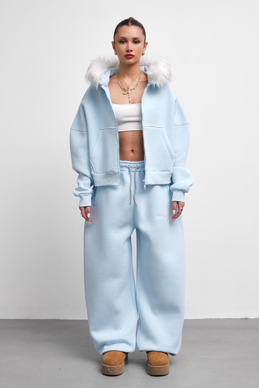 THEOW Kürk Detaylı Oversize Bebe Mavi Zip Hırka