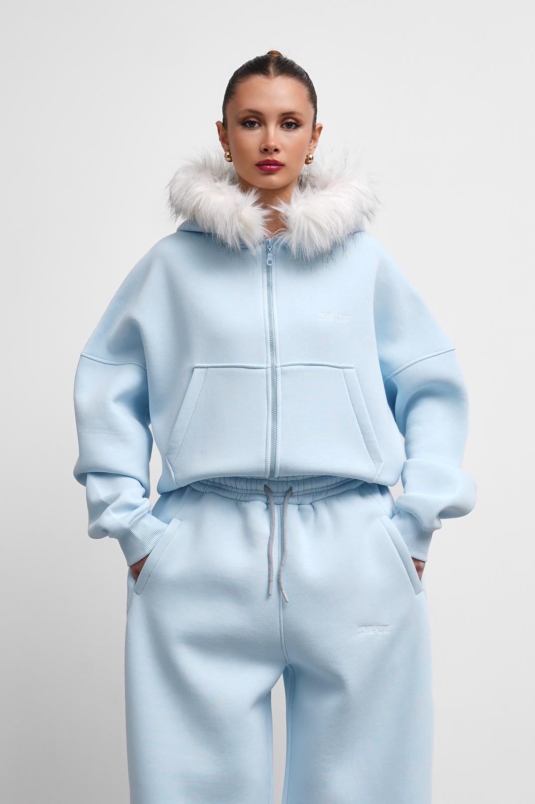 THEOW Kürk Detaylı Oversize Bebe Mavi Zip Hırka