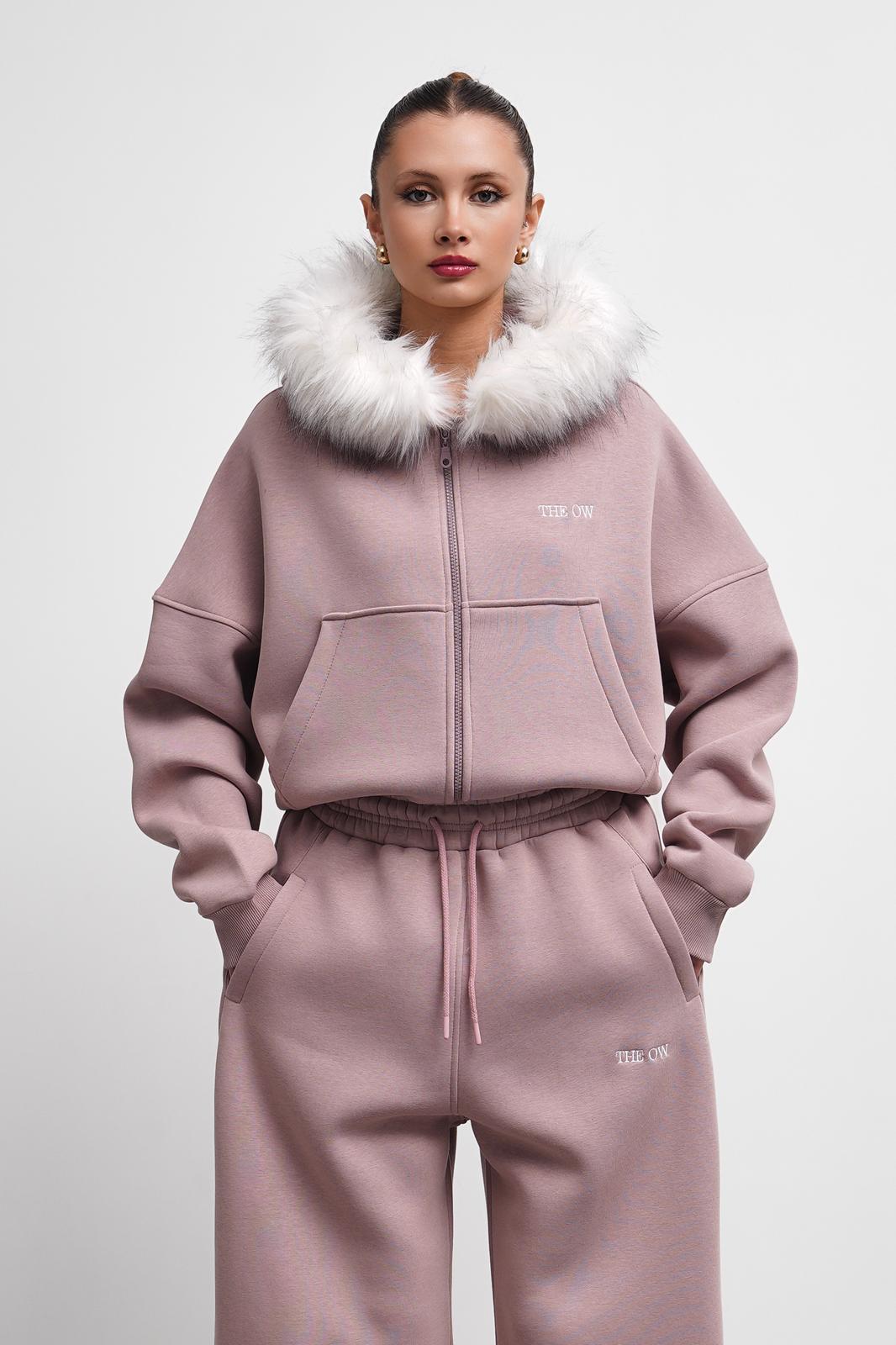 THEOW Kürk Detaylı Oversize Menekşe Zip Hırka