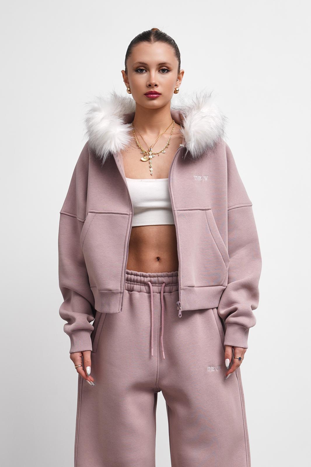 THEOW Kürk Detaylı Oversize Menekşe Zip Hırka