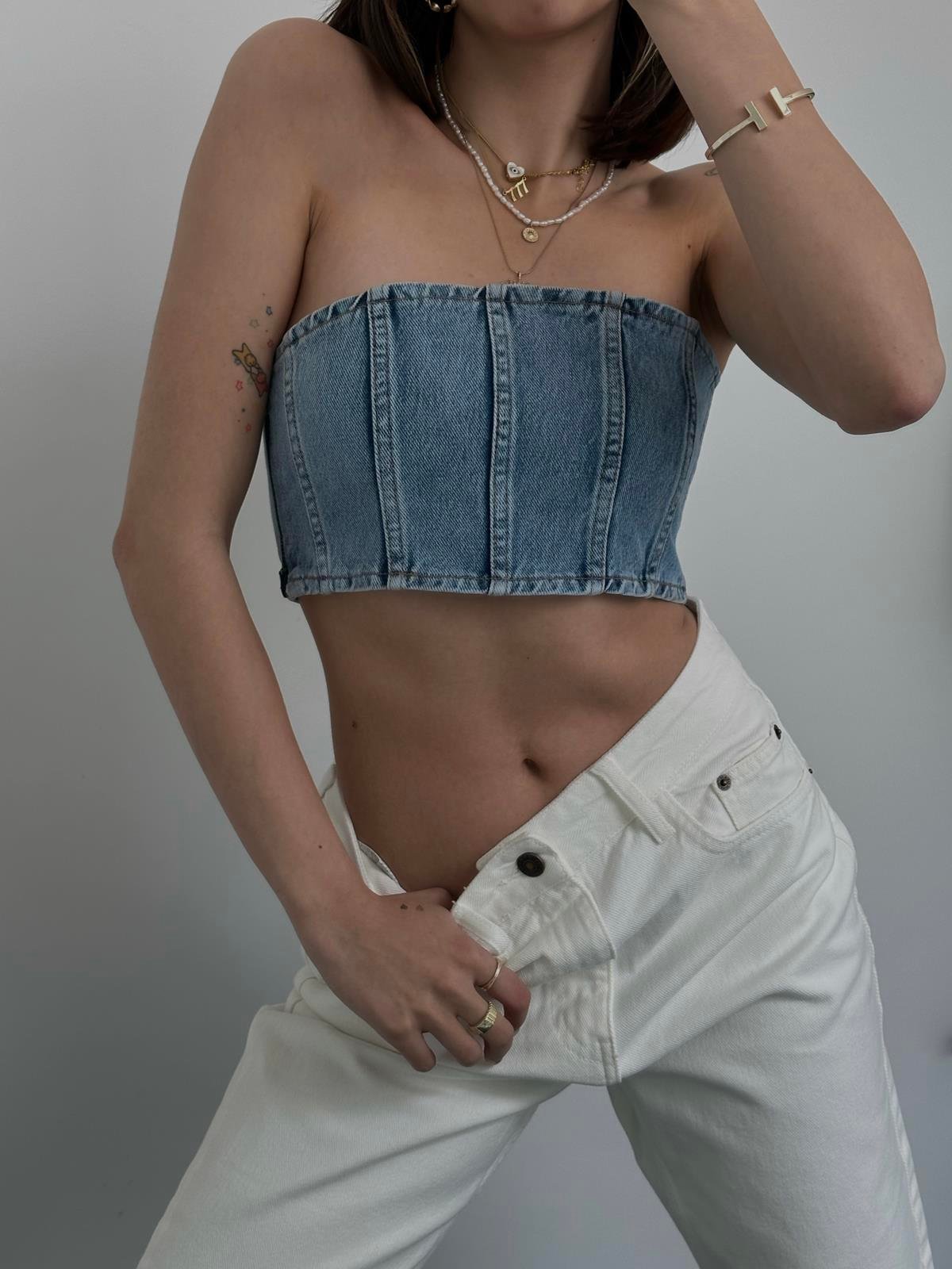 Curto Dark Blue Denim Top