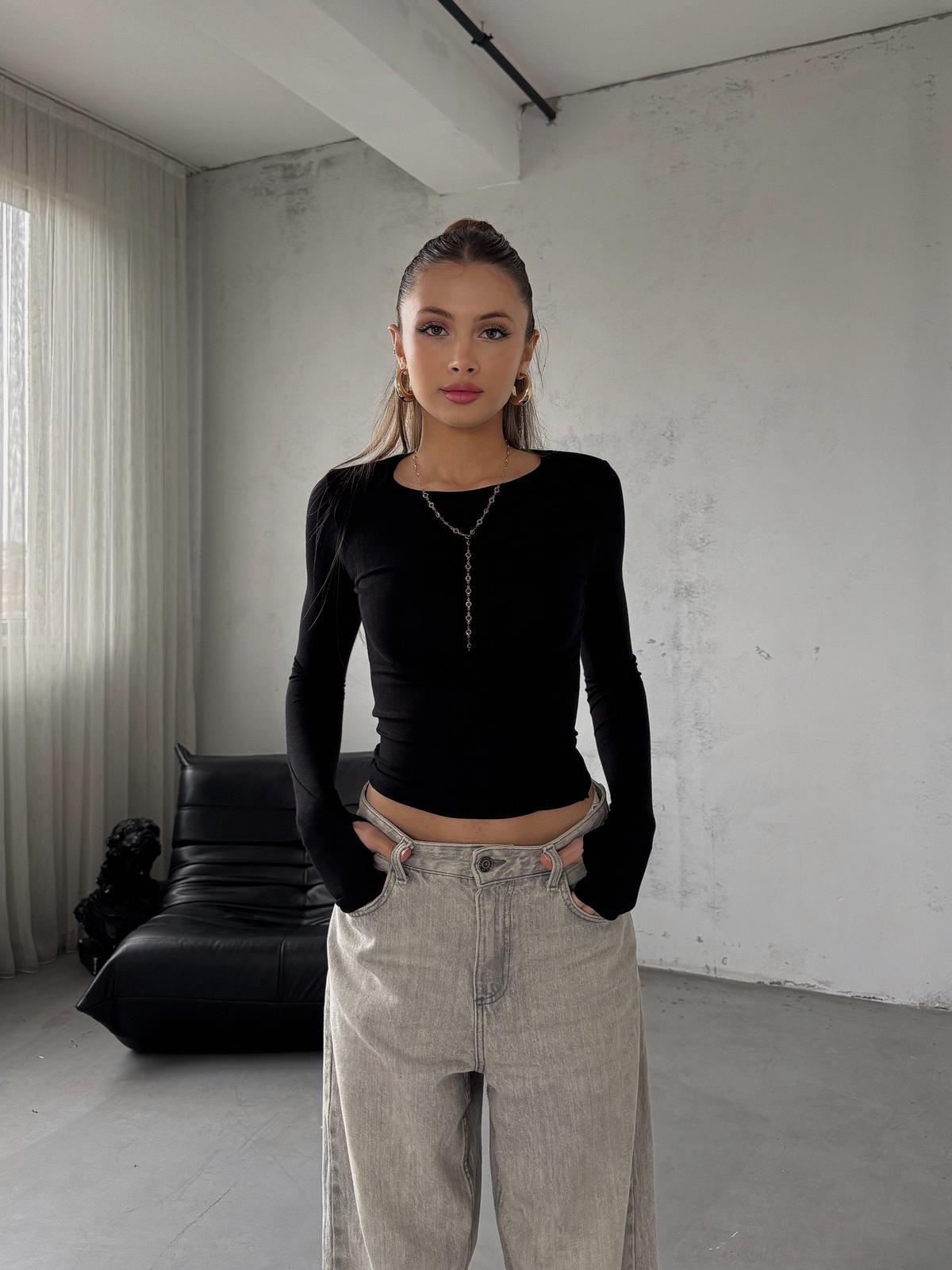 Fable Siyah Parmak Geçmeli Oysh  Basic Bluz