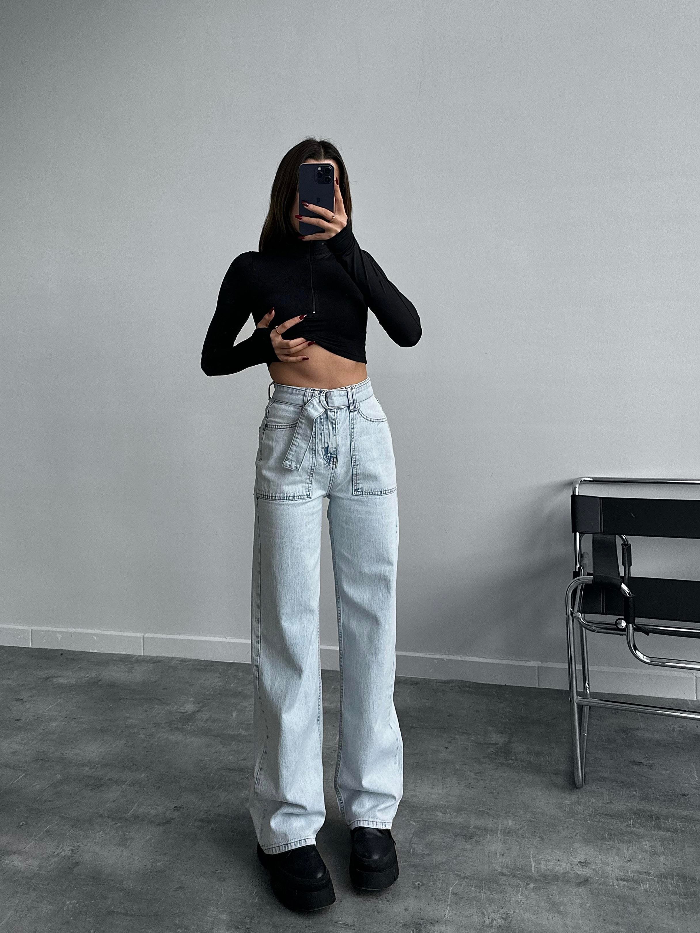 Fleurs Ultra Yüksek Bel Açık Mavi Kemer Detay Wide Leg Jean