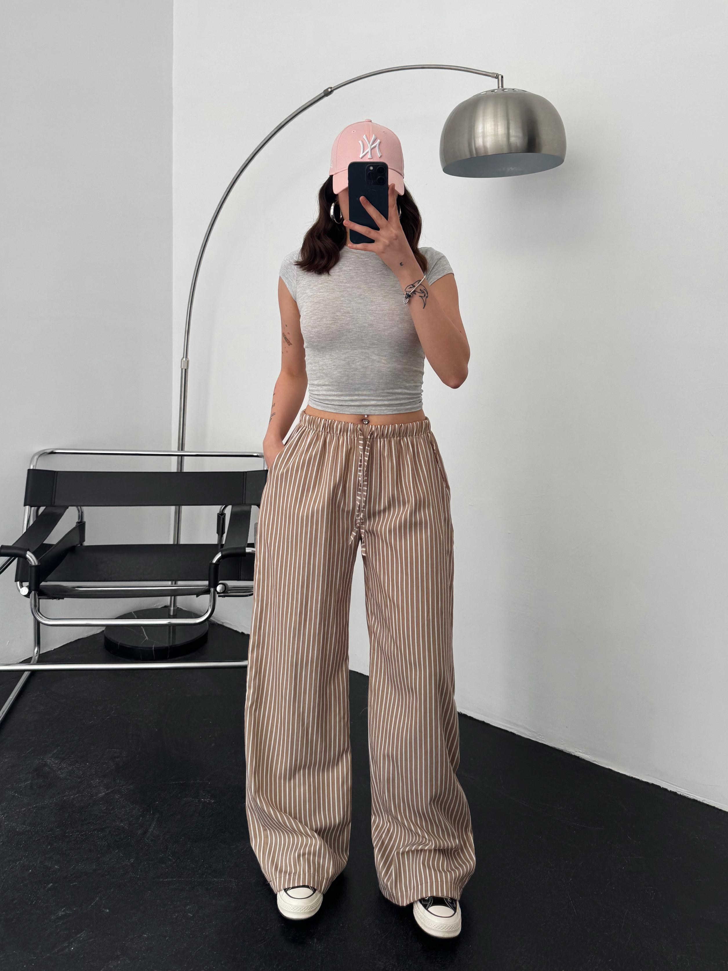 Gusion Bej Çizgili Pijama Altı