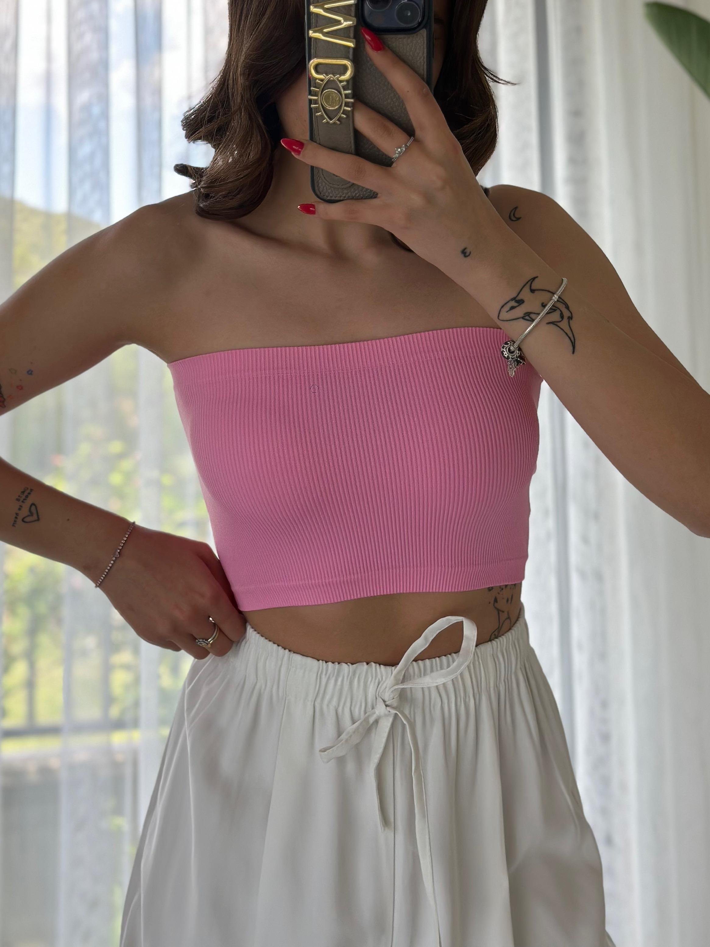 Ice Seamless Straplez Pembe Crop