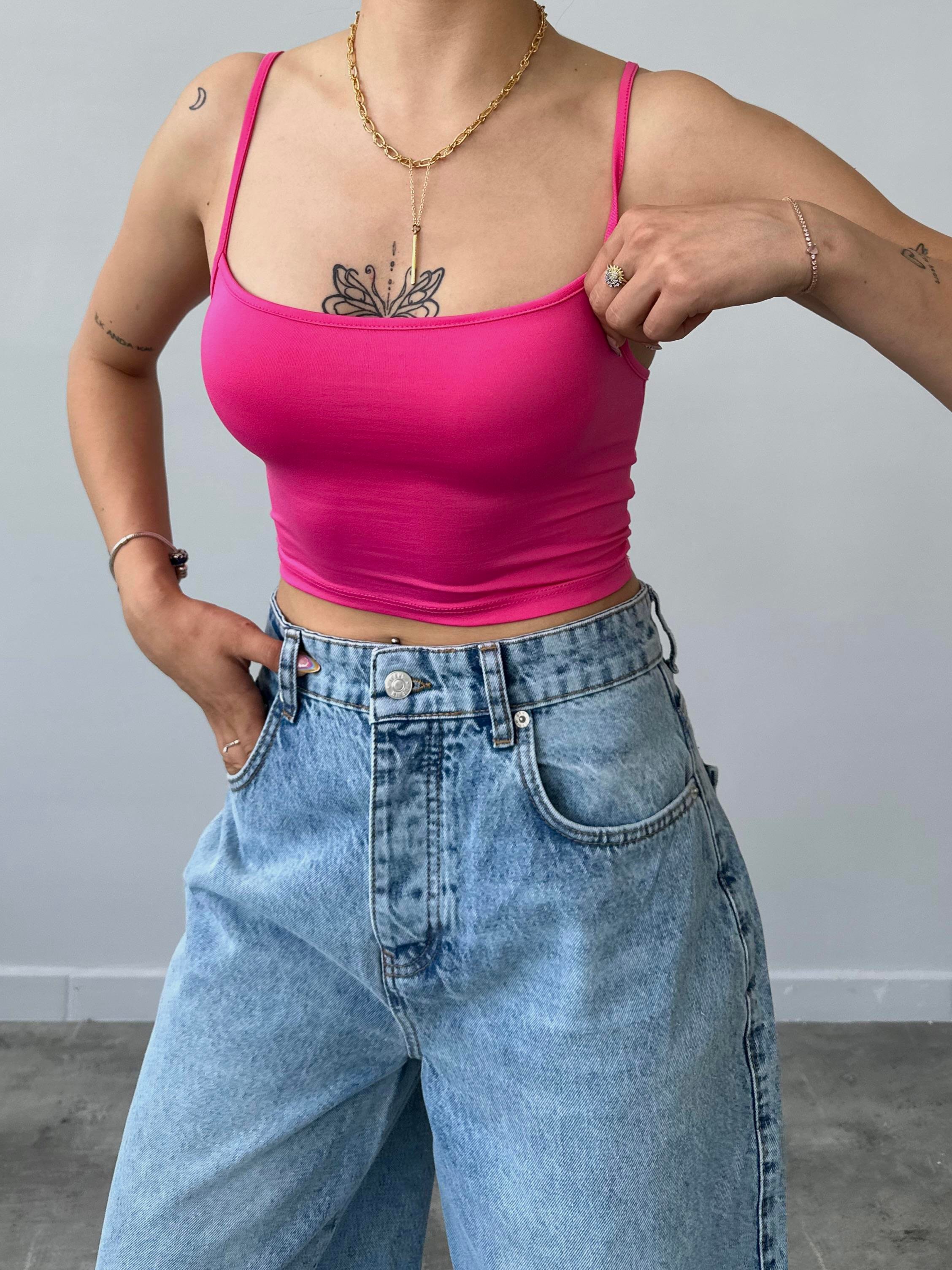 Kelsey Fuşya İp Askılı Kısa Crop