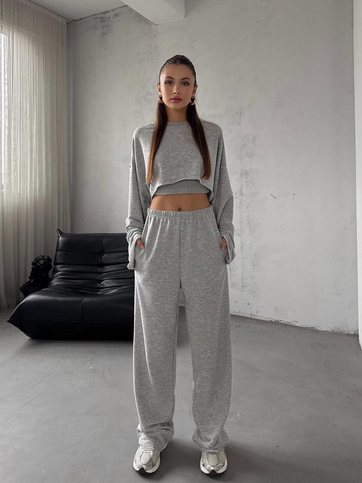 Mionex Gri Basic Crop Pantolon 3 lü Takım