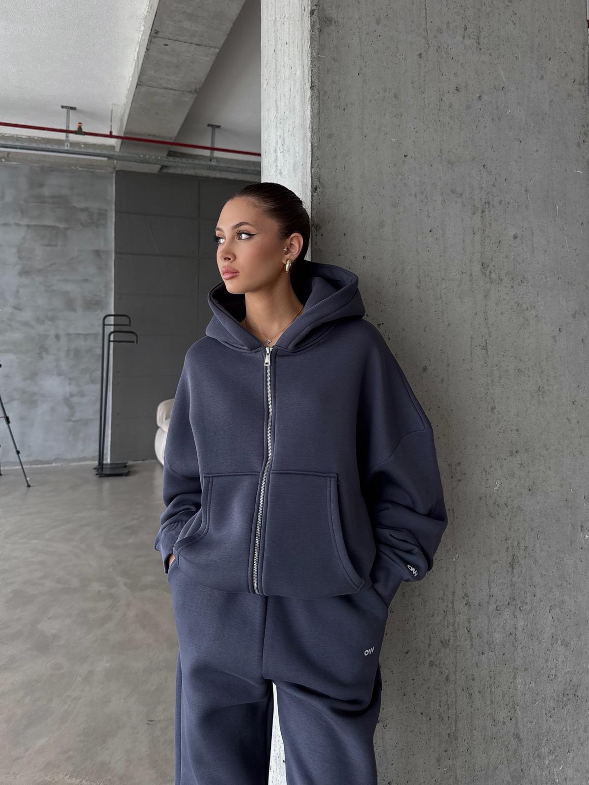 OW Fermuarlı Oversize Antrasit Hırka