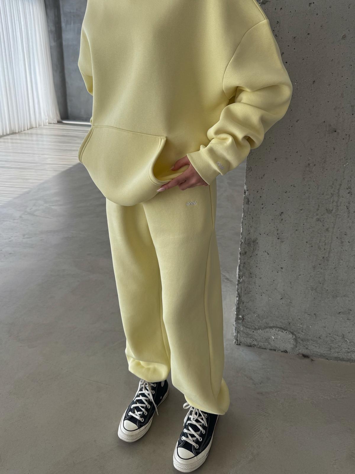 OW Kapüşonlu Oversize Sarı Hoodie