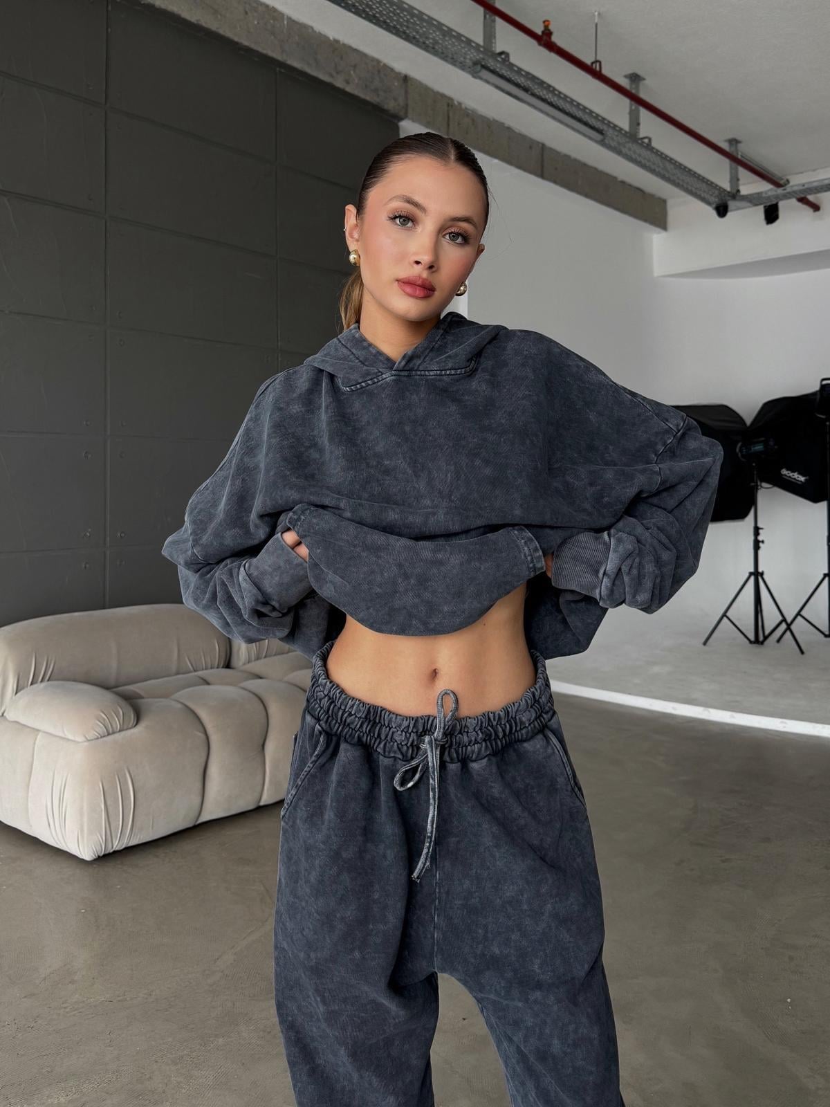 OW Paçası Ayarlanabilir Baggy Oversize Antrasit Eşofman Altı