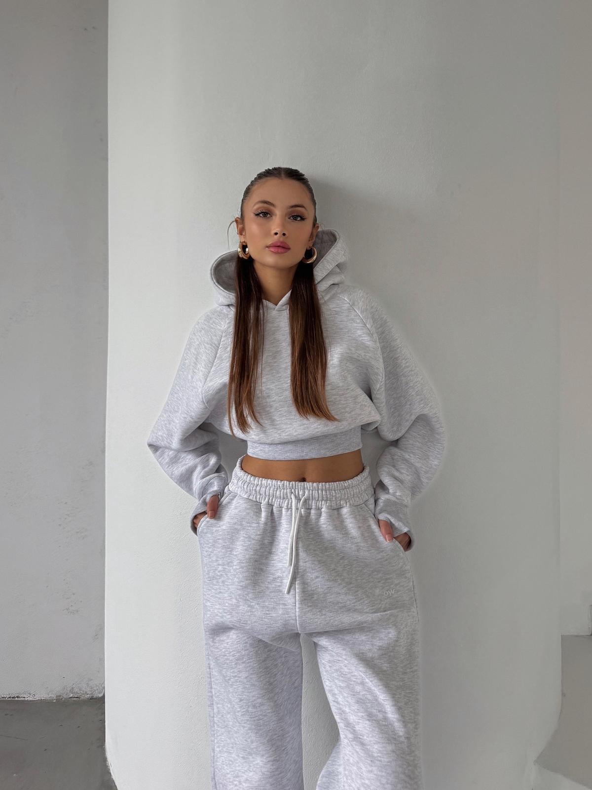 OW  Parmak Geçmeli Kapüşonlu Crop Karmelanj Sweatshirt 