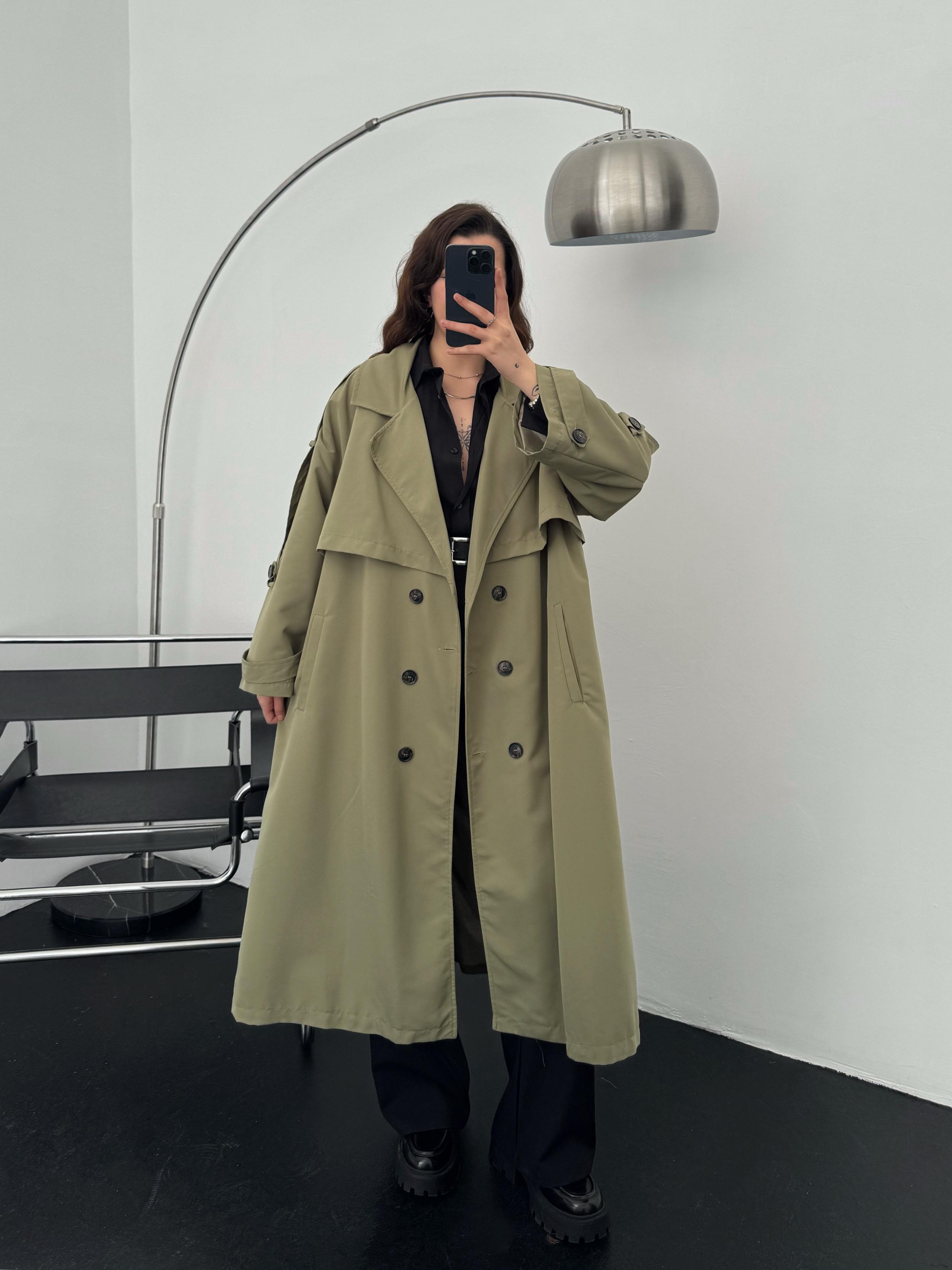 Peoria Çağla Yeşili Apoletli Oversize Trençkot