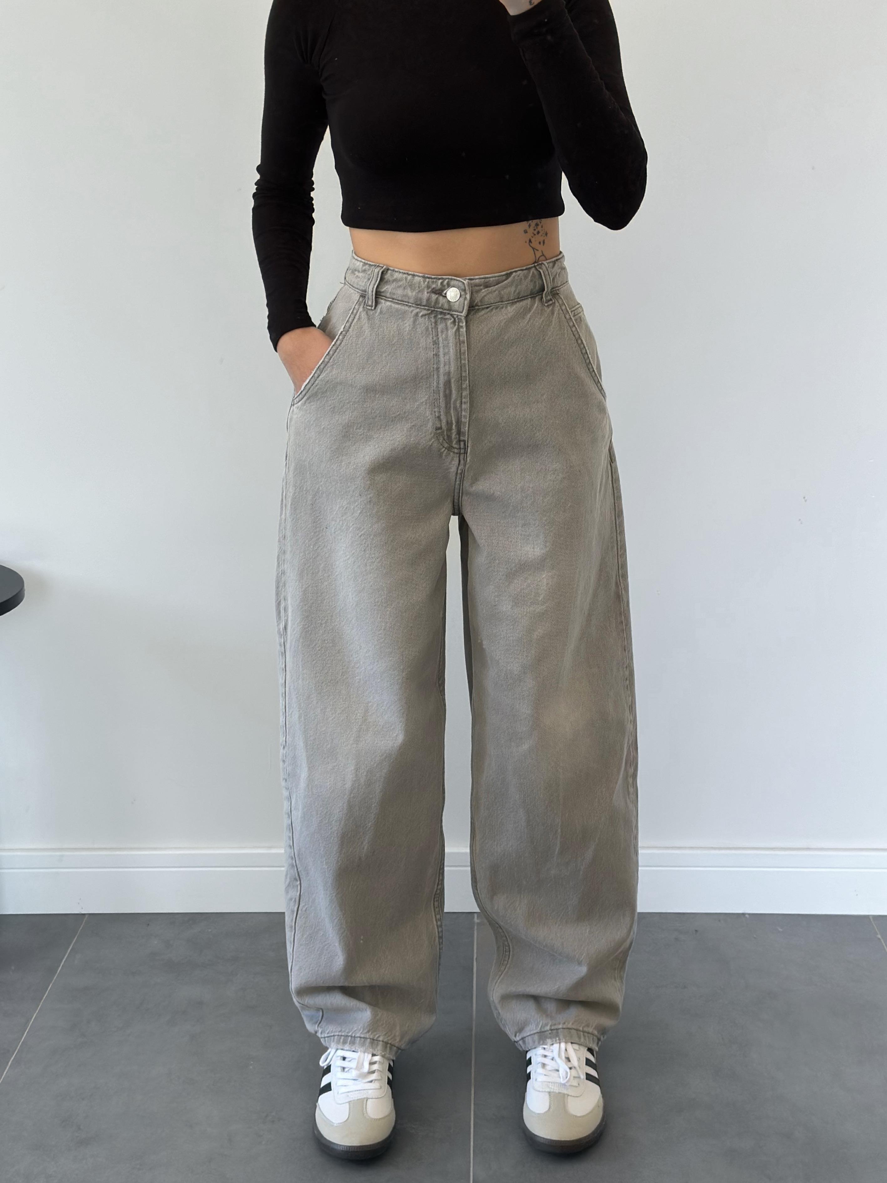 Skater Yüksek Bel Gri Jean-Four