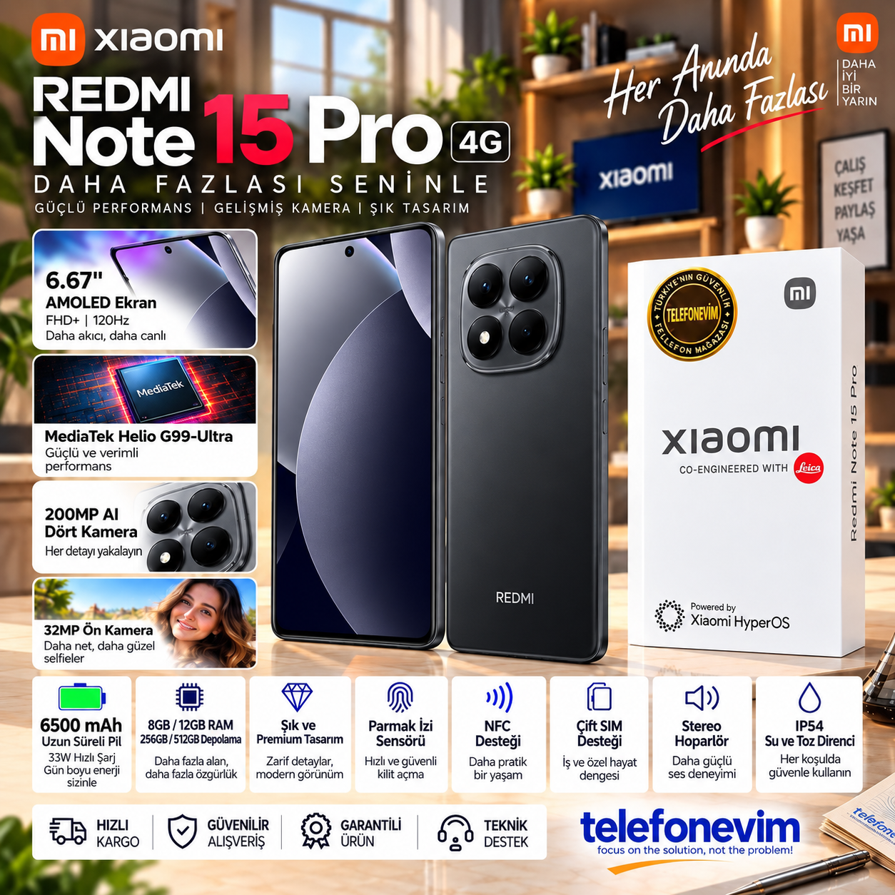 Xiaomi Redmi Note 15 Pro 8GB 256GB Siyah (İthalatcı Garantili)