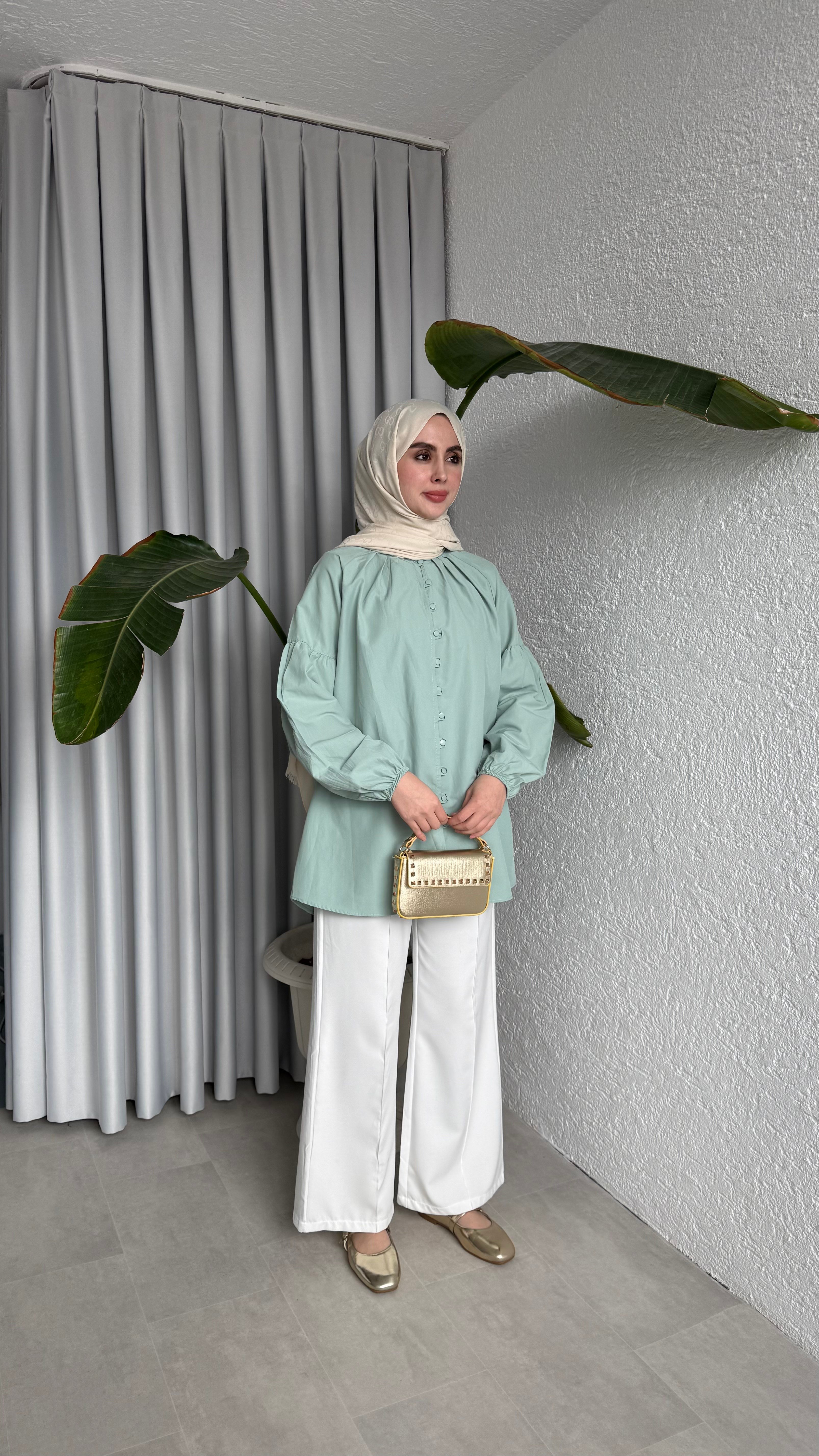 BONNA DÜĞMELİ GÖMLEK - SU YEŞİLİ