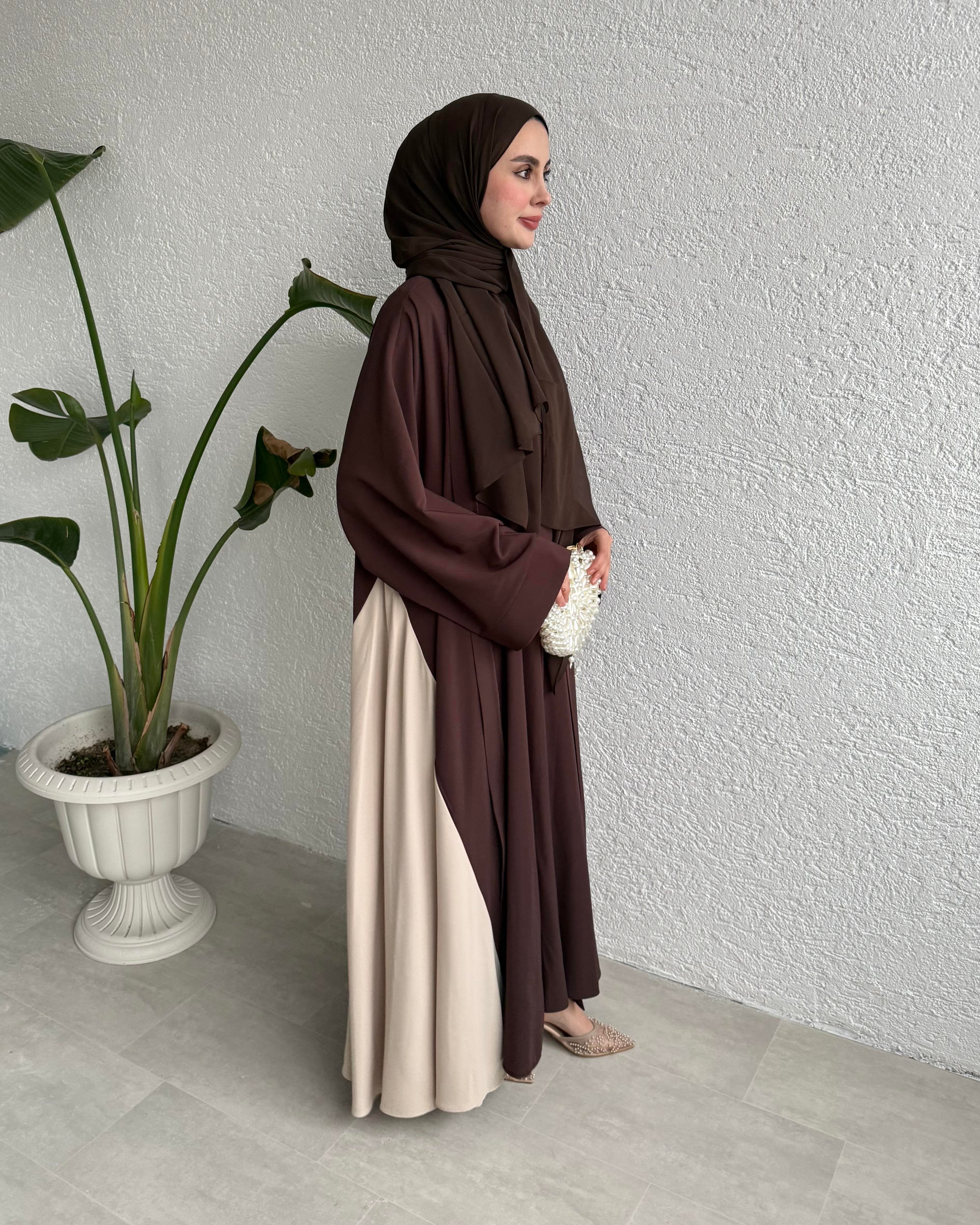 ÇİFT RENKLİ ABAYA - KAHVE