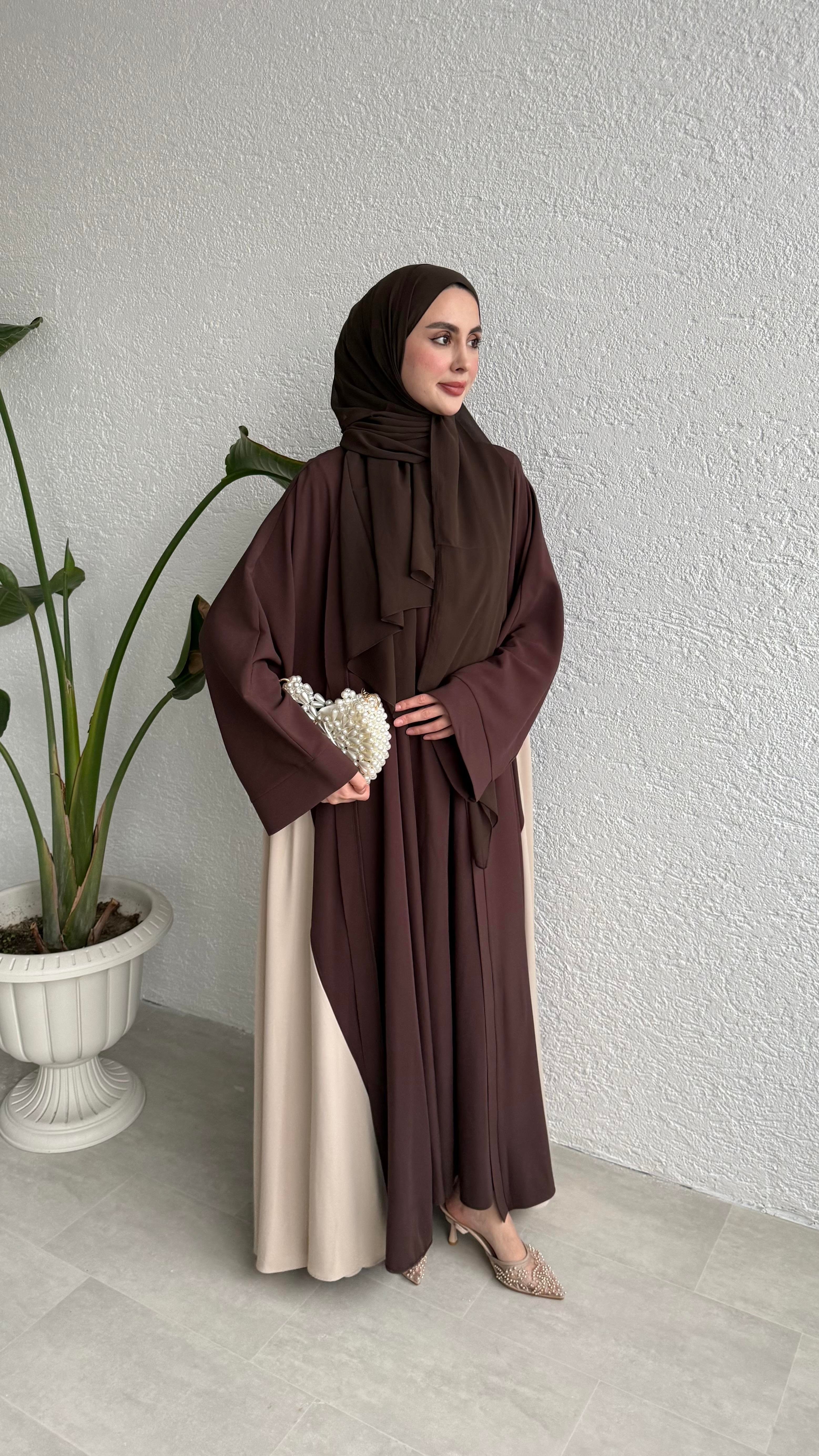ÇİFT RENKLİ ABAYA - KAHVE