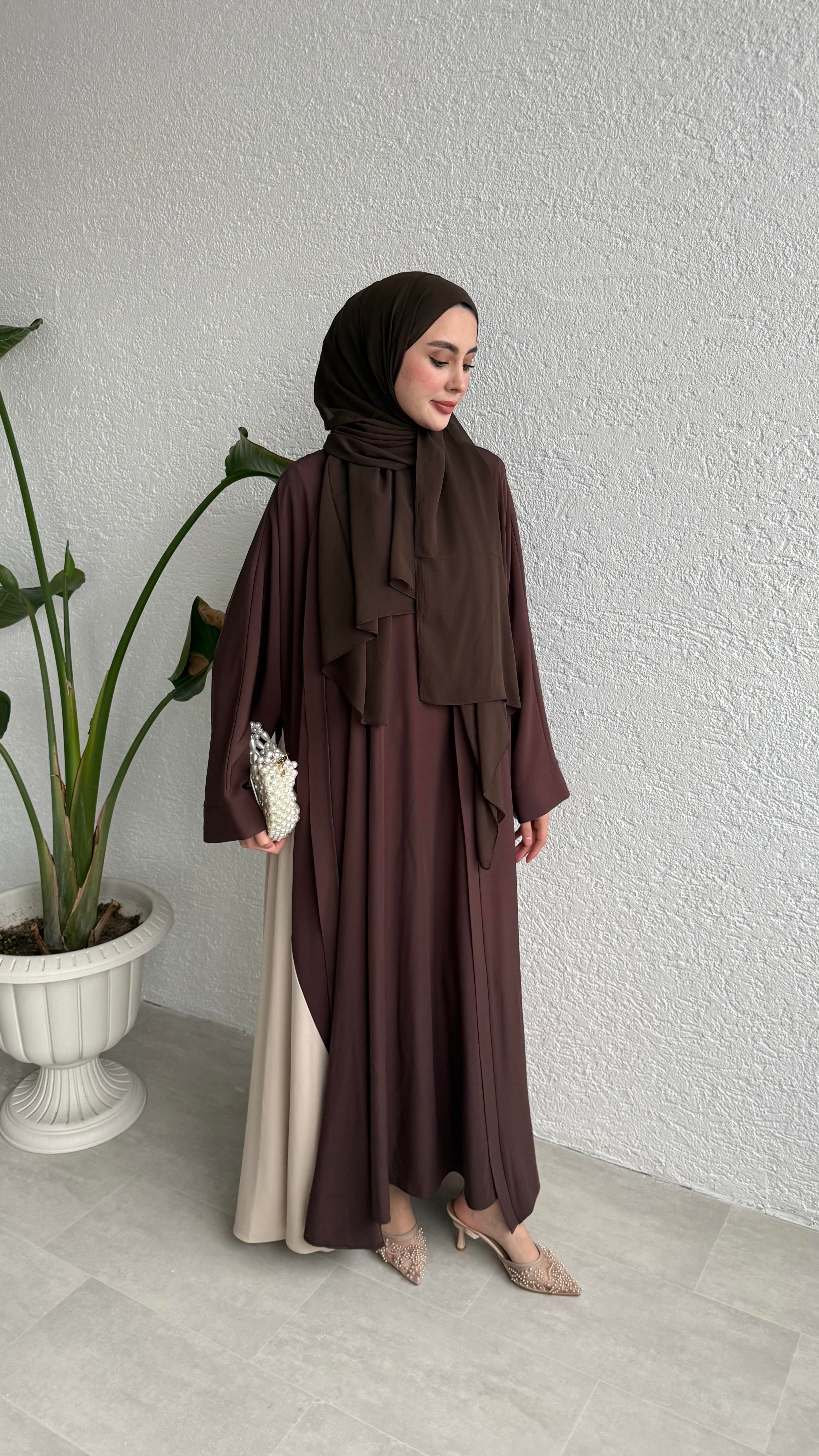 ÇİFT RENKLİ ABAYA - KAHVE