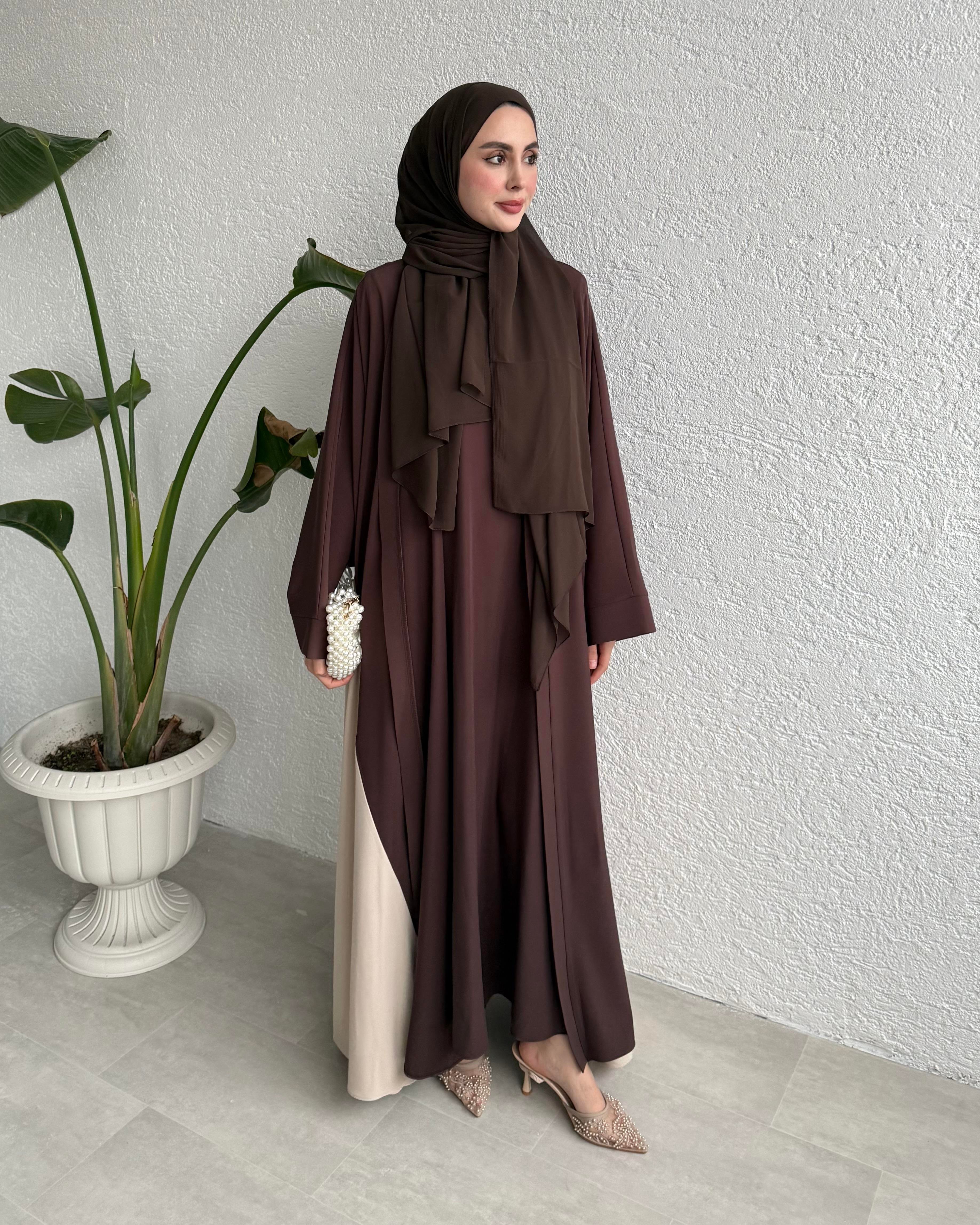 ÇİFT RENKLİ ABAYA - KAHVE