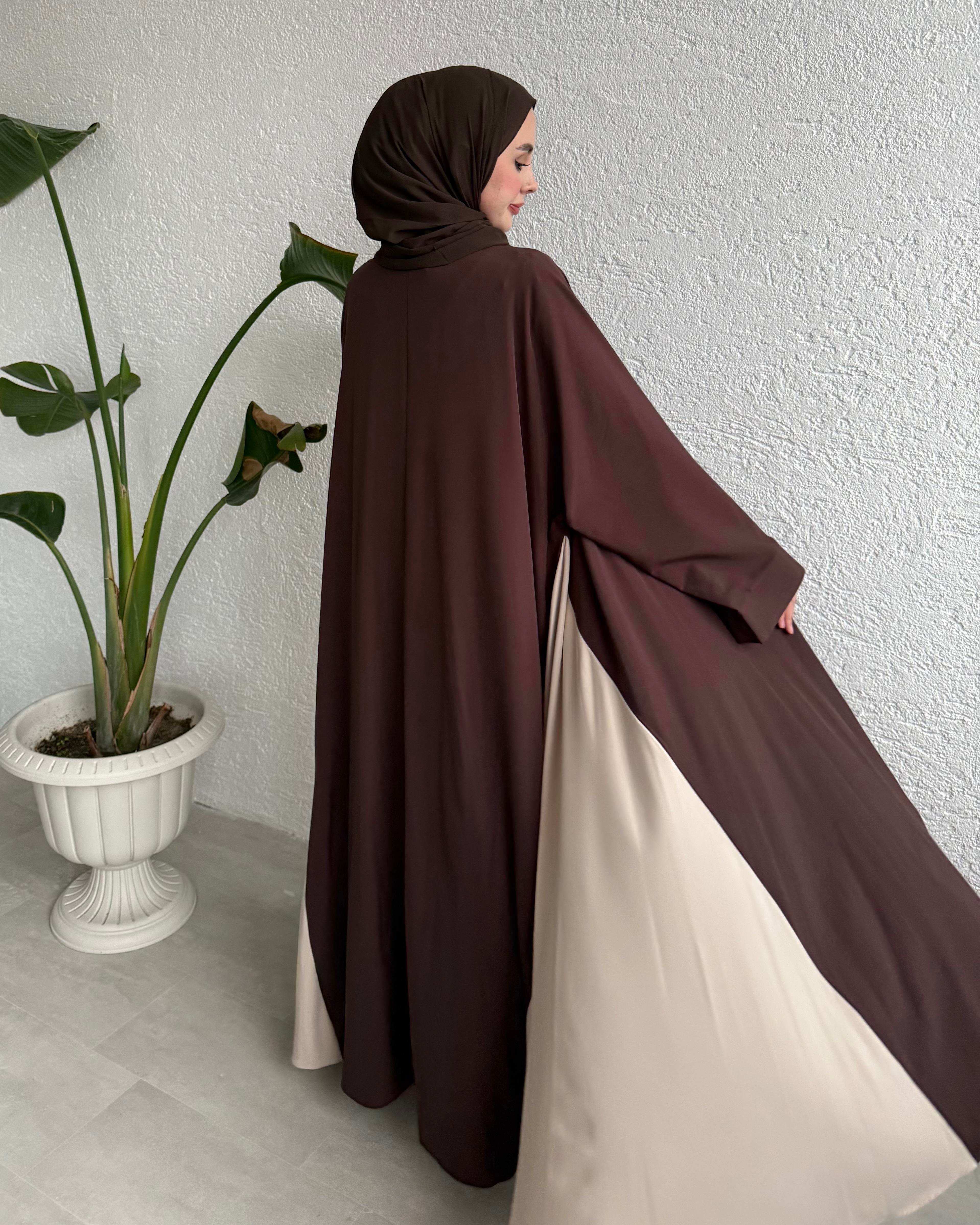 ÇİFT RENKLİ ABAYA - KAHVE