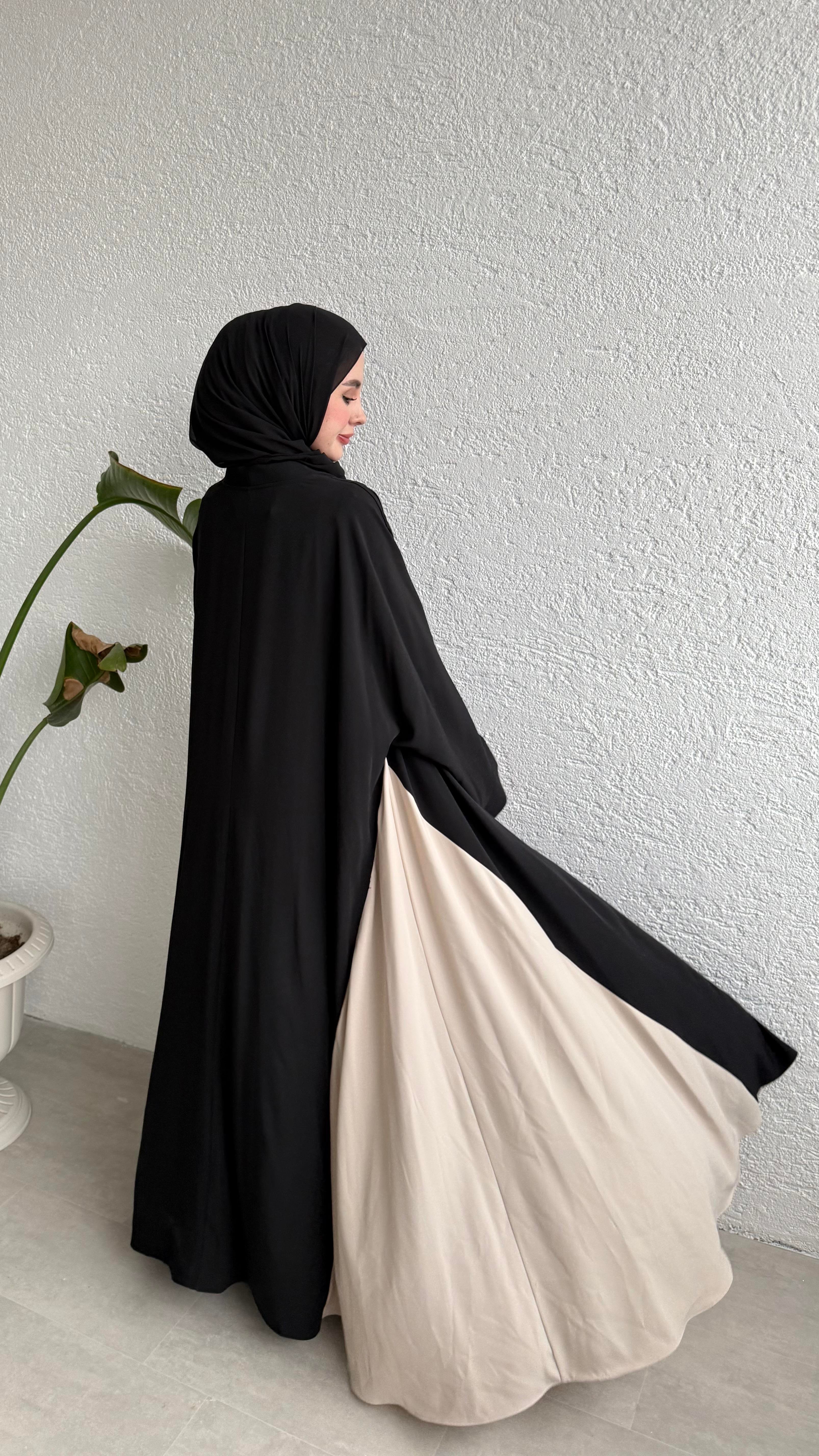 ÇİFT RENKLİ ABAYA - SİYAH 