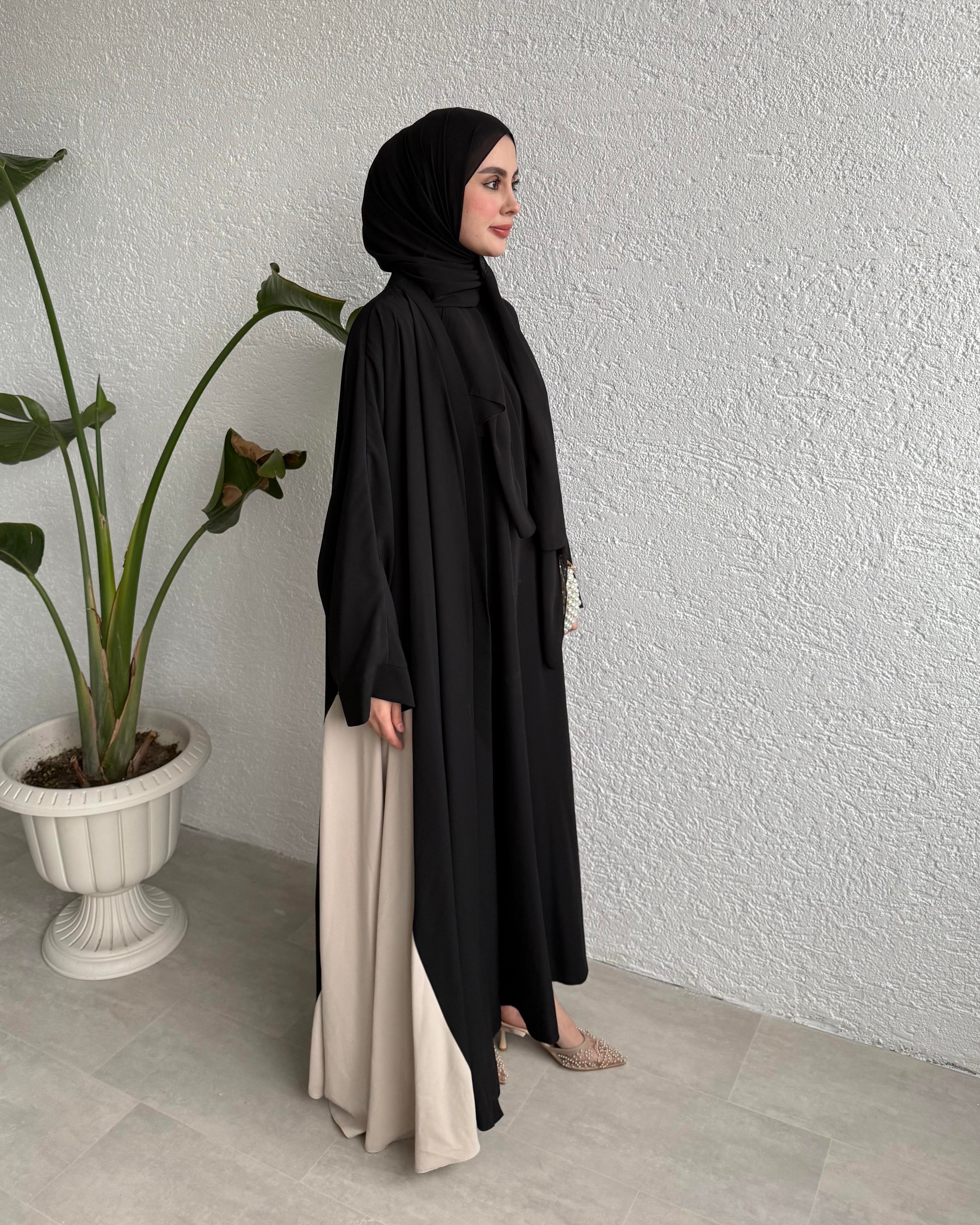 ÇİFT RENKLİ ABAYA - SİYAH 