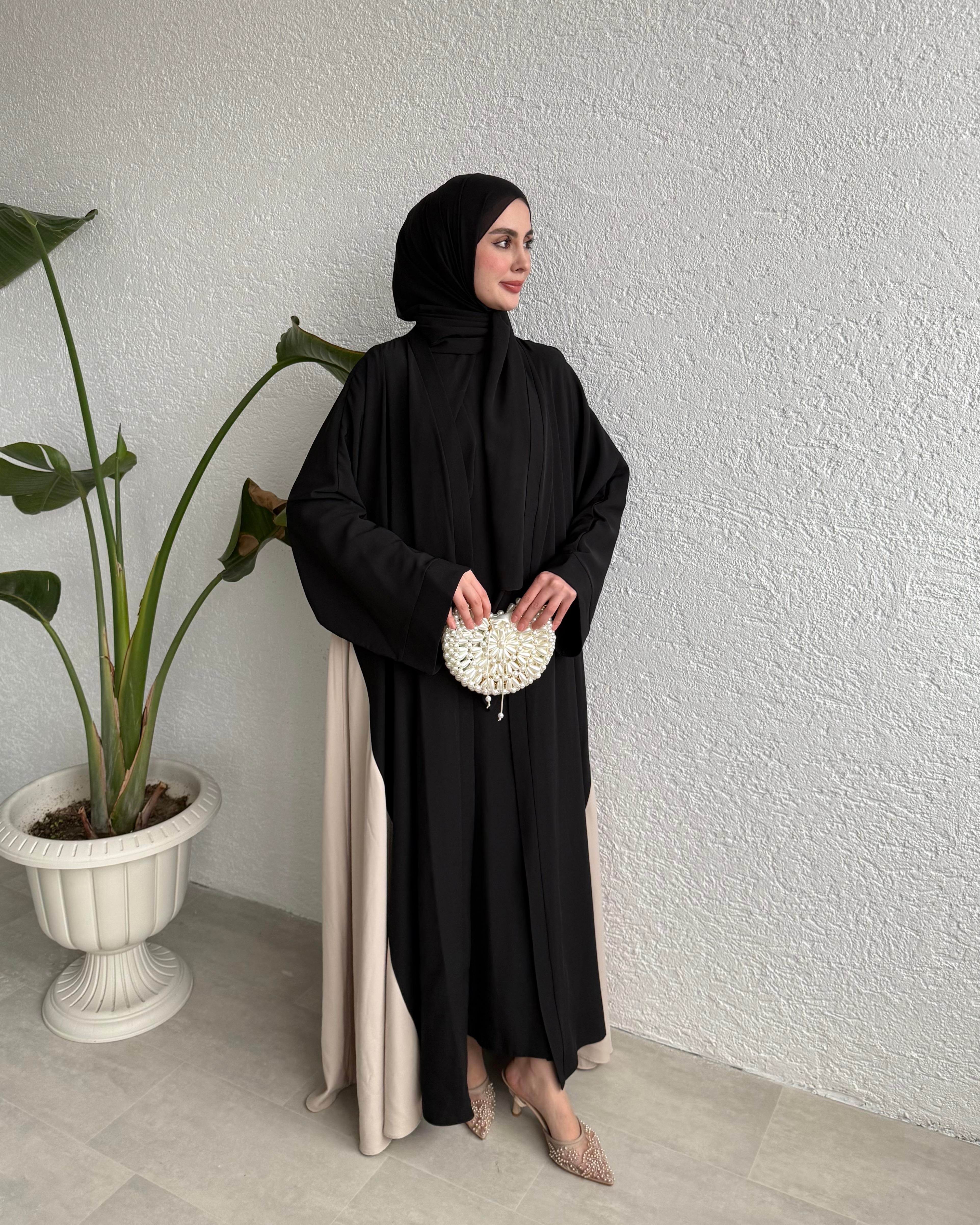 ÇİFT RENKLİ ABAYA - SİYAH 