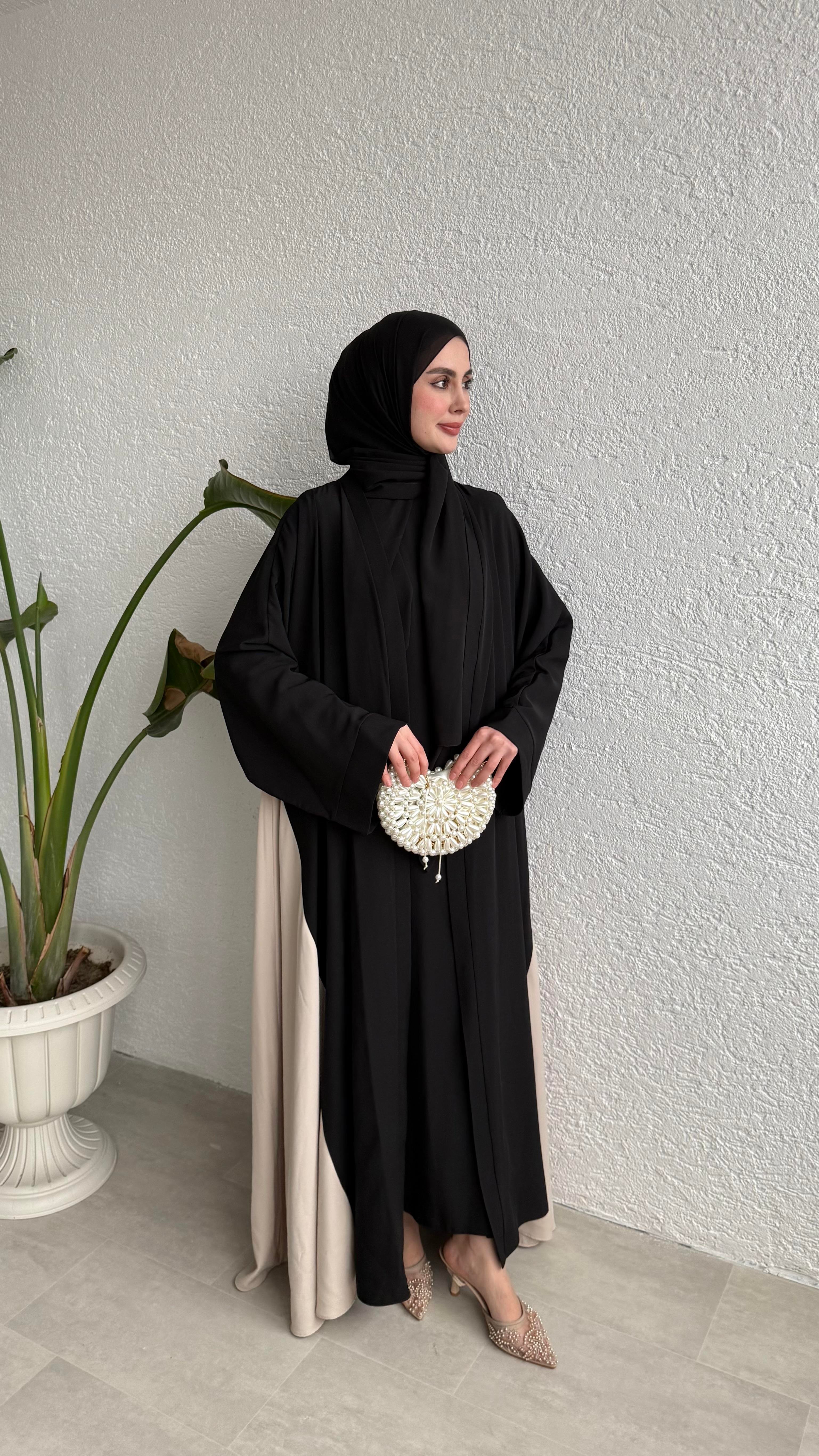 ÇİFT RENKLİ ABAYA - SİYAH 