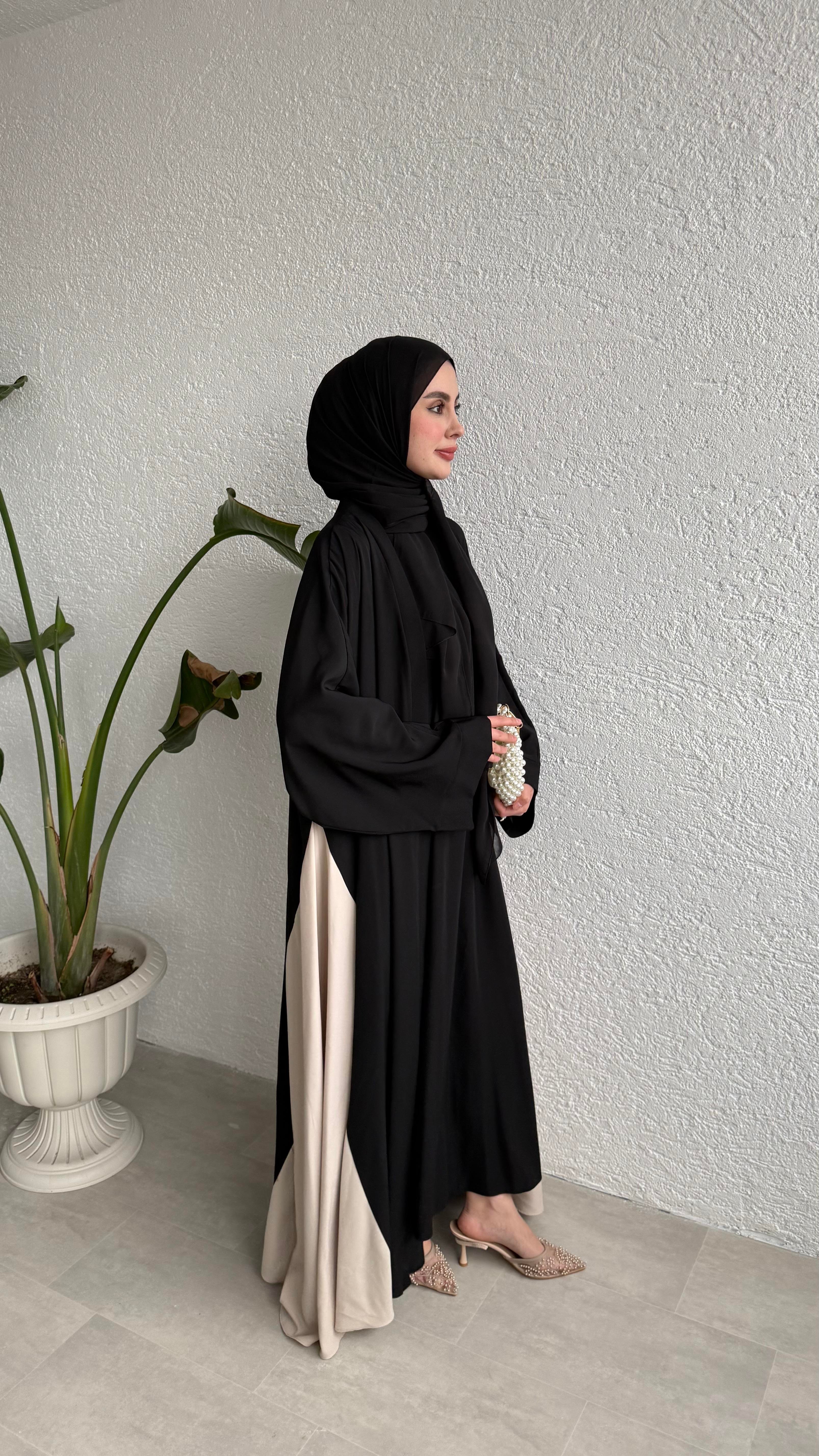 ÇİFT RENKLİ ABAYA - SİYAH 